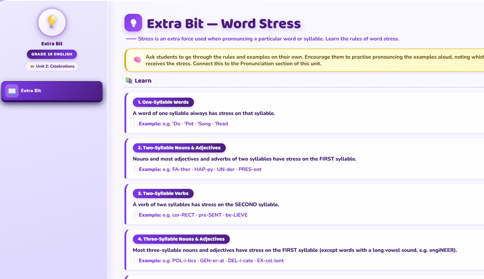 Extra bit : Word Stress