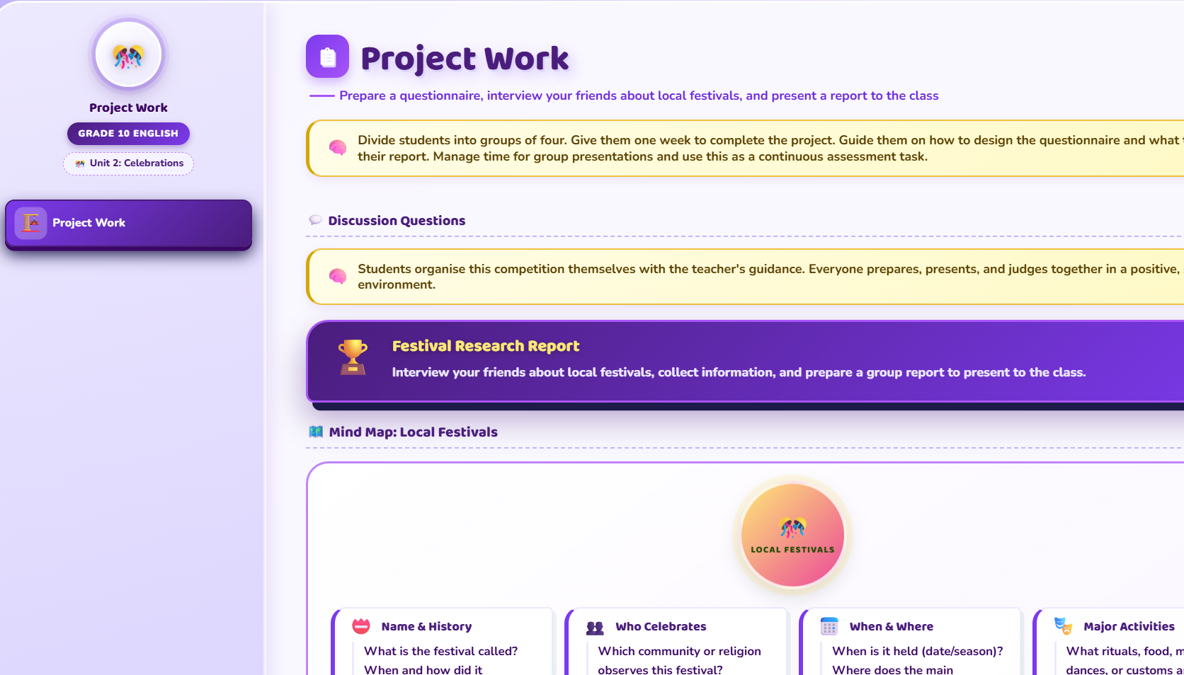 Project work : local festivals