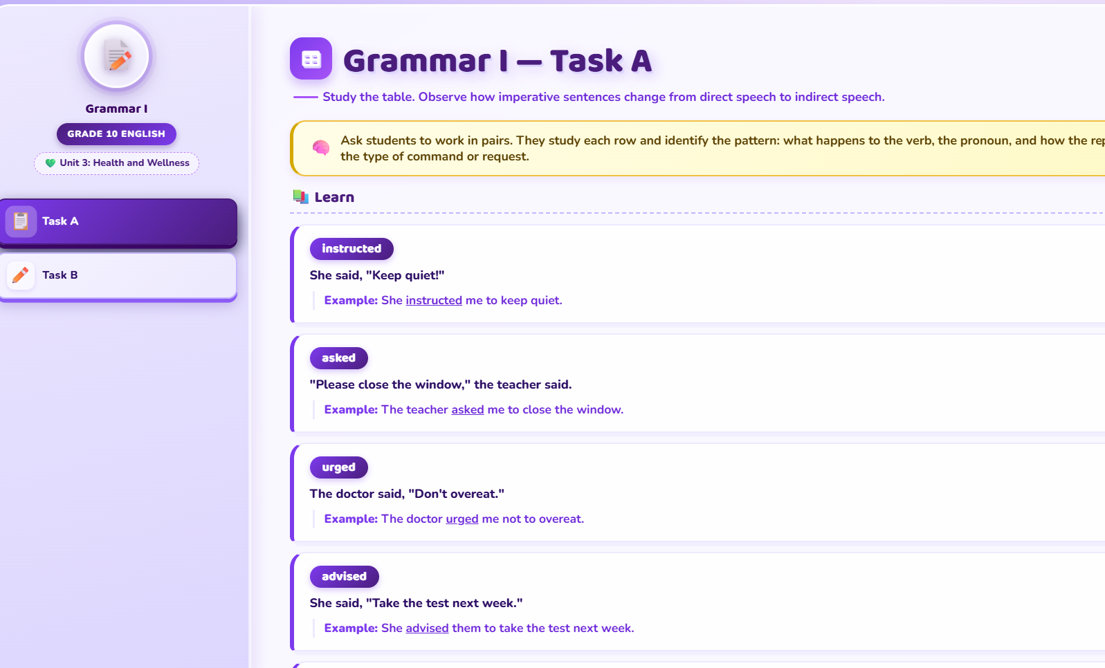 Grammar: Reported Speech (Imperatives)