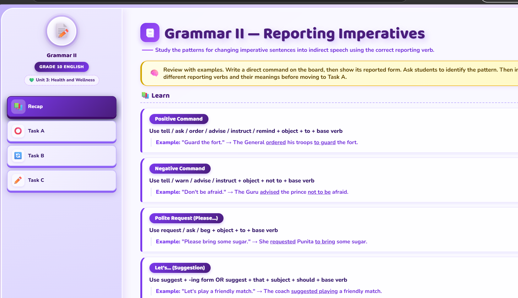 Grammar II : Reporting Imperative sentences