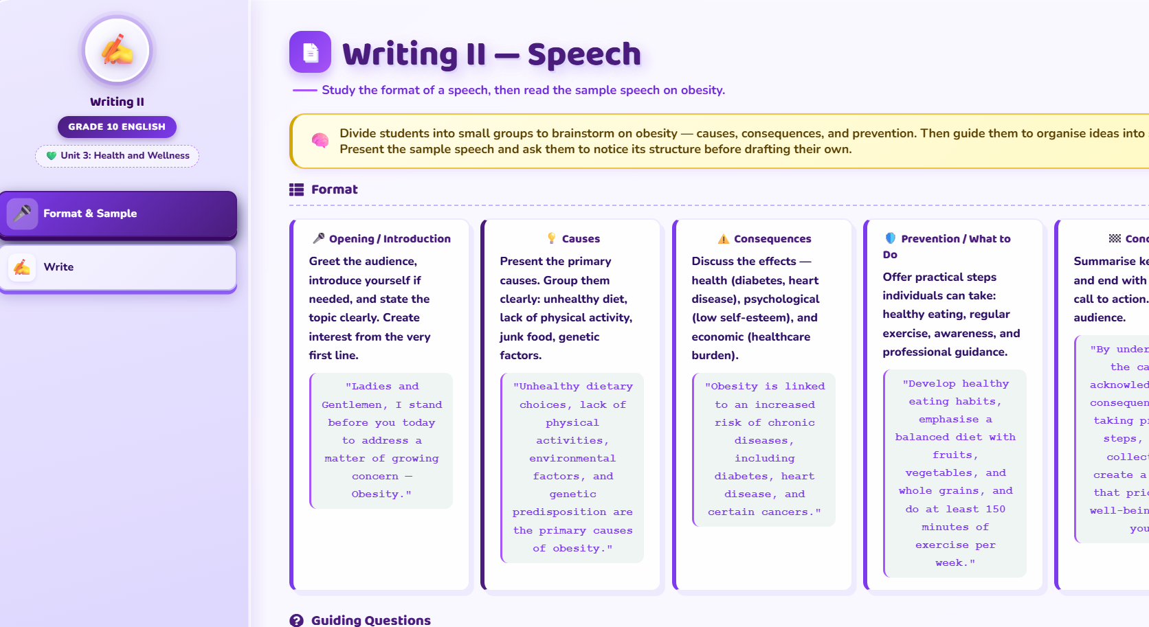 Writing II: Guided writing