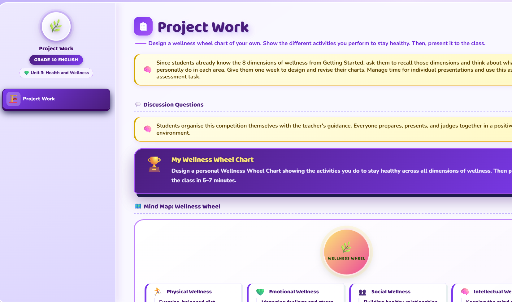Project work : Design a wellness wheel chart