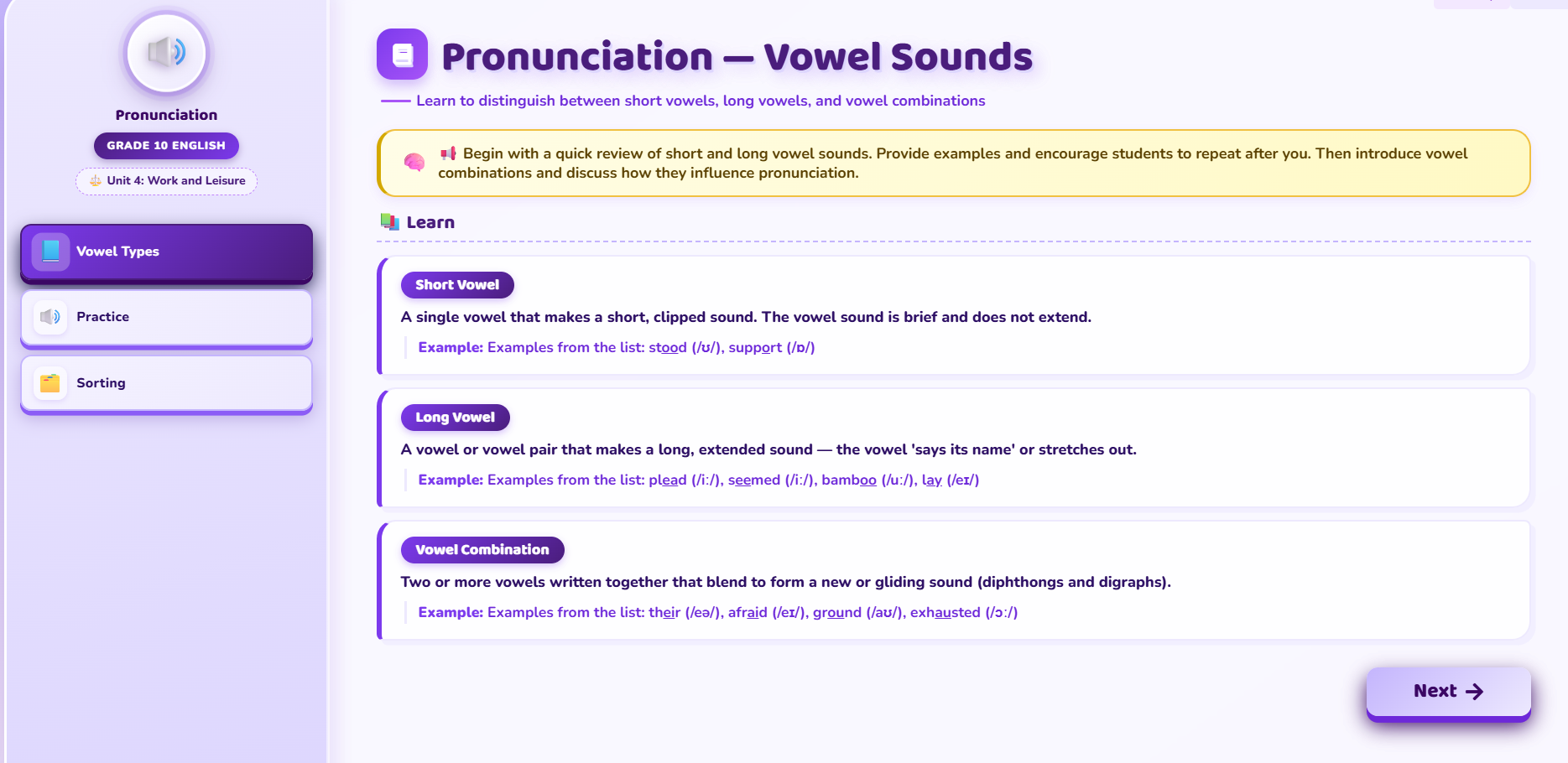 Pronunciation : long and short vowels