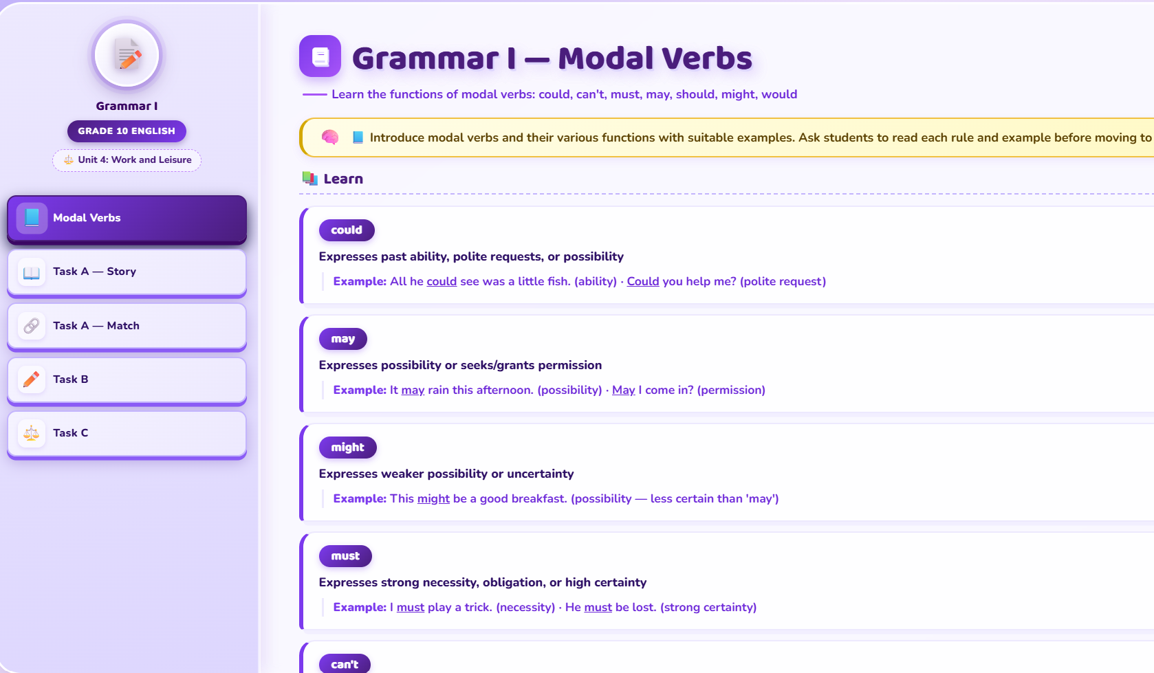 Grammar I: Modals