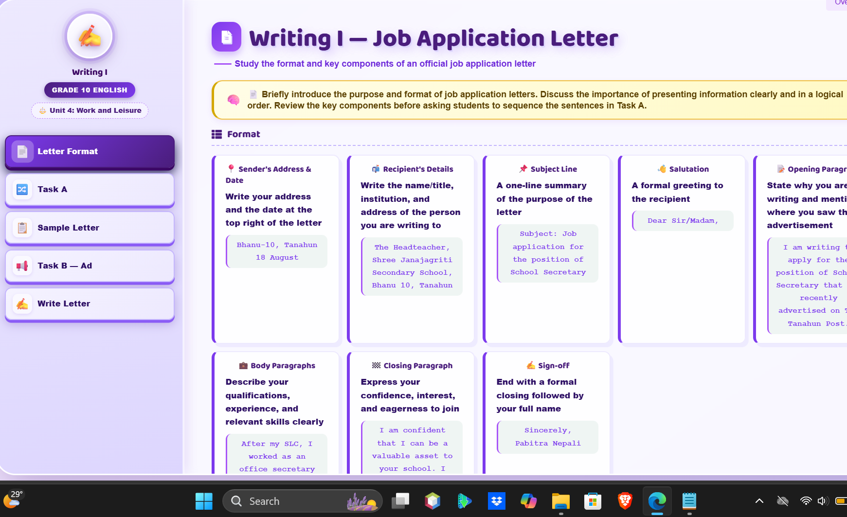 Writing I: Job application letter