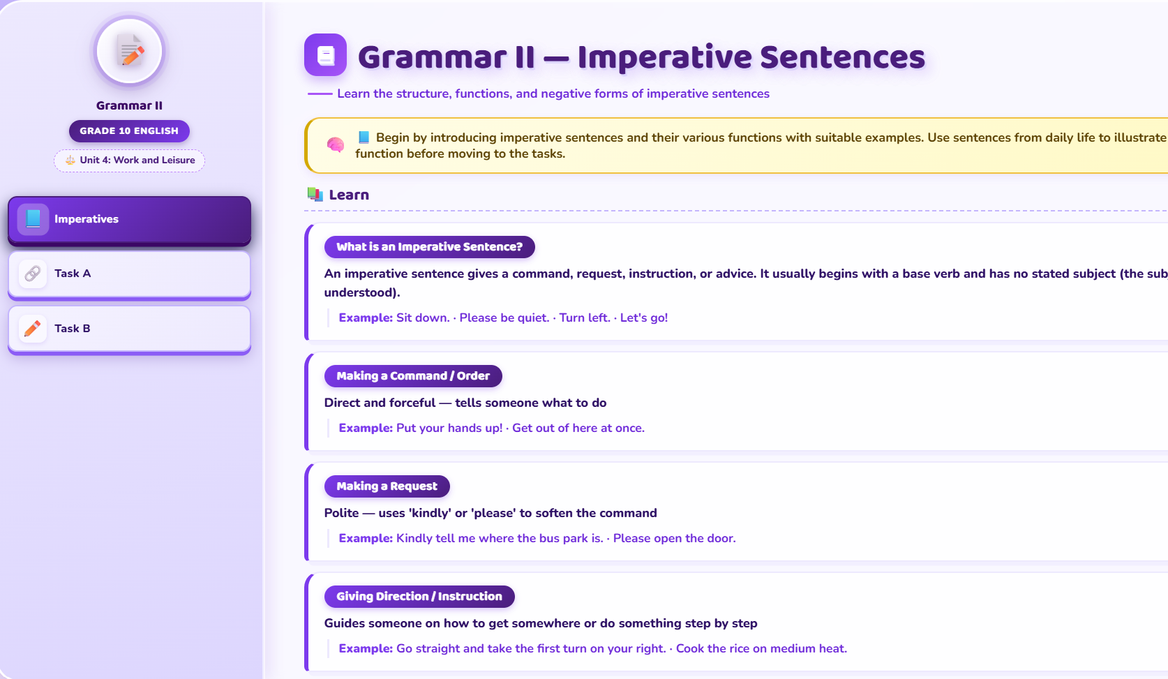 Grammar II : Imperative Sentences