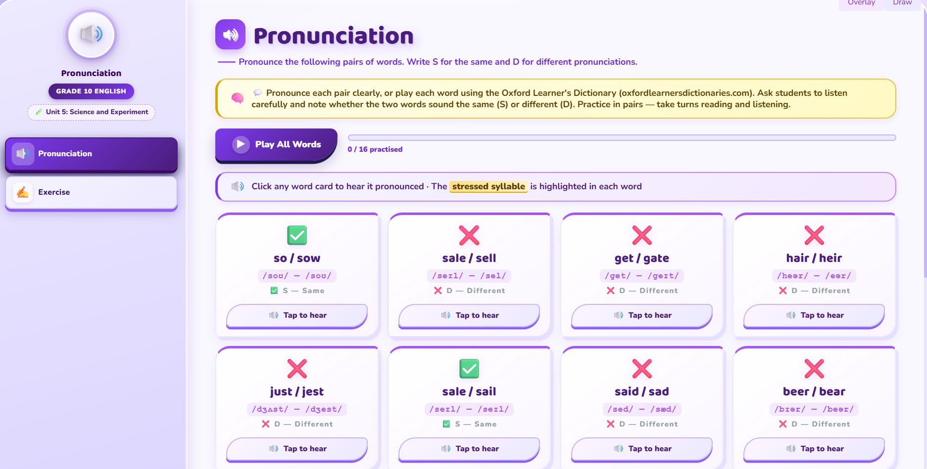 Pronunciation : Pronunciation of pairs of words