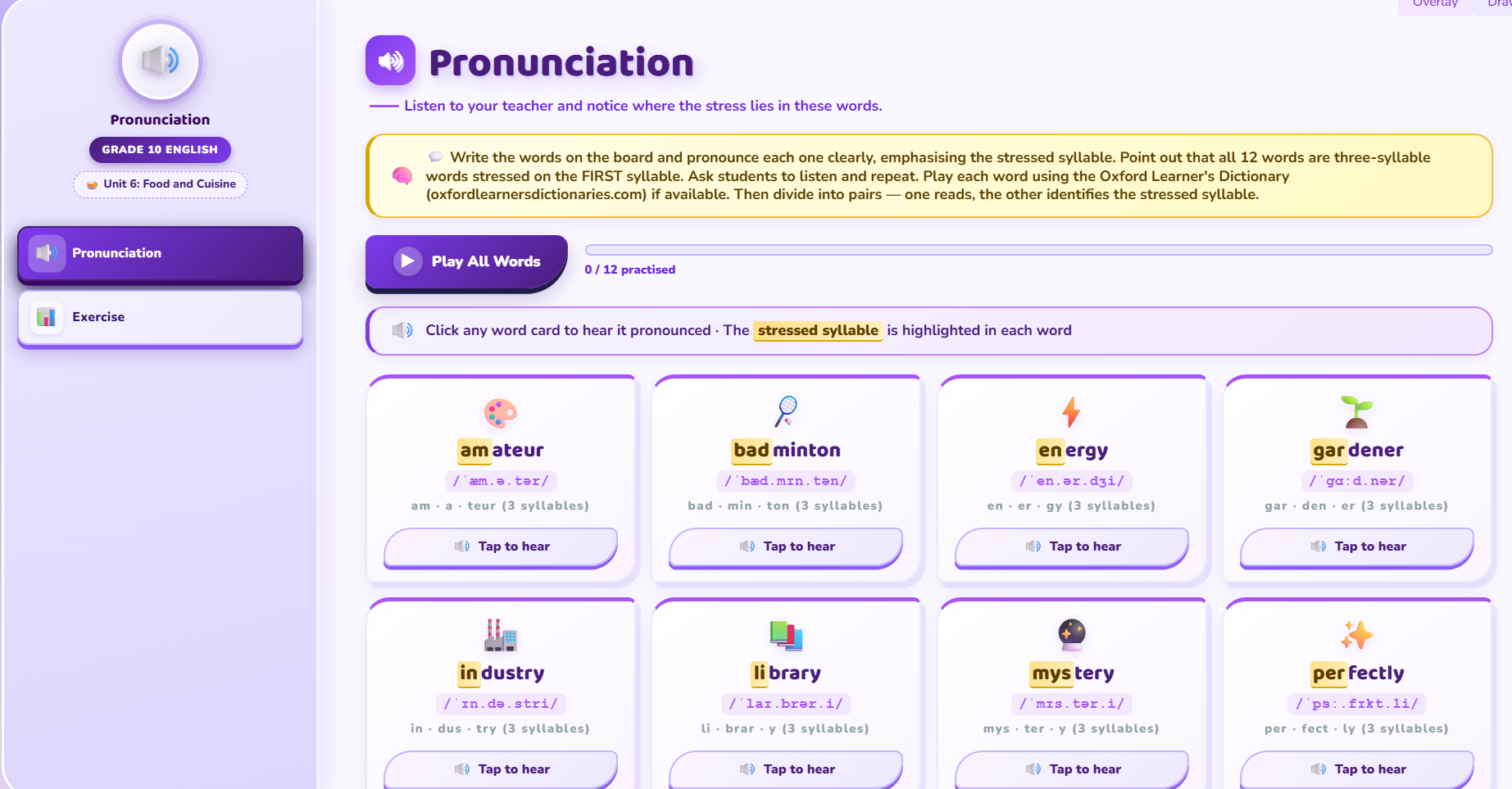 Pronunciation: Word stress