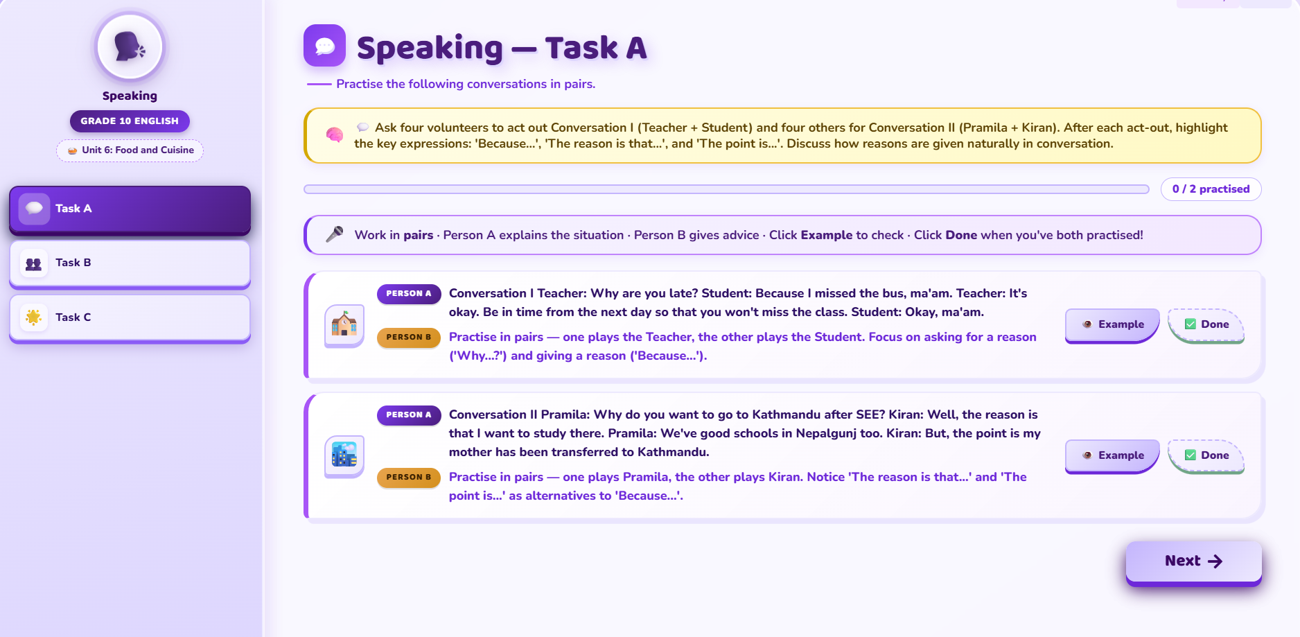 Speaking : Asking for and giving reasons