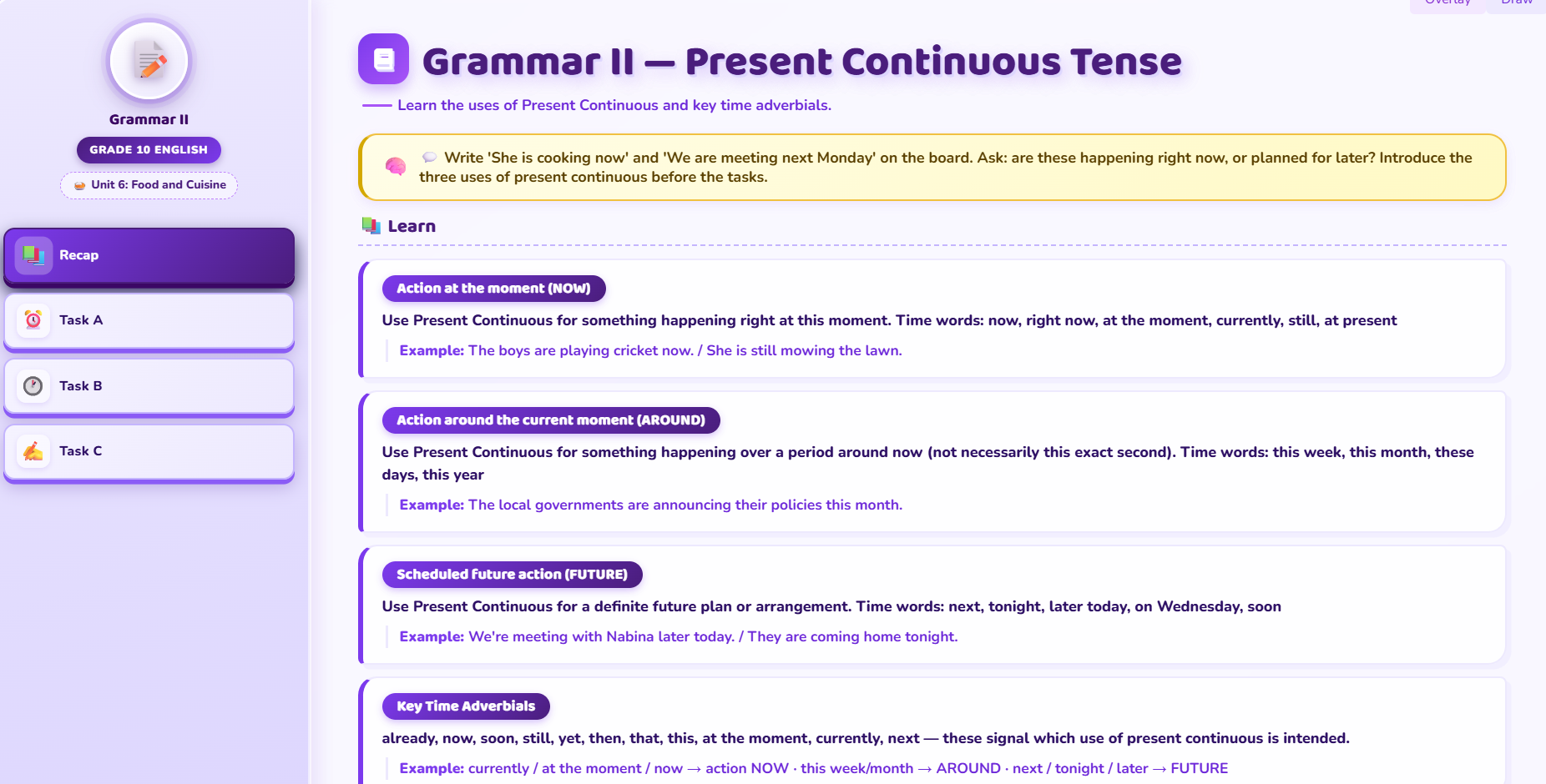 Grammar II: Present Continuous tense