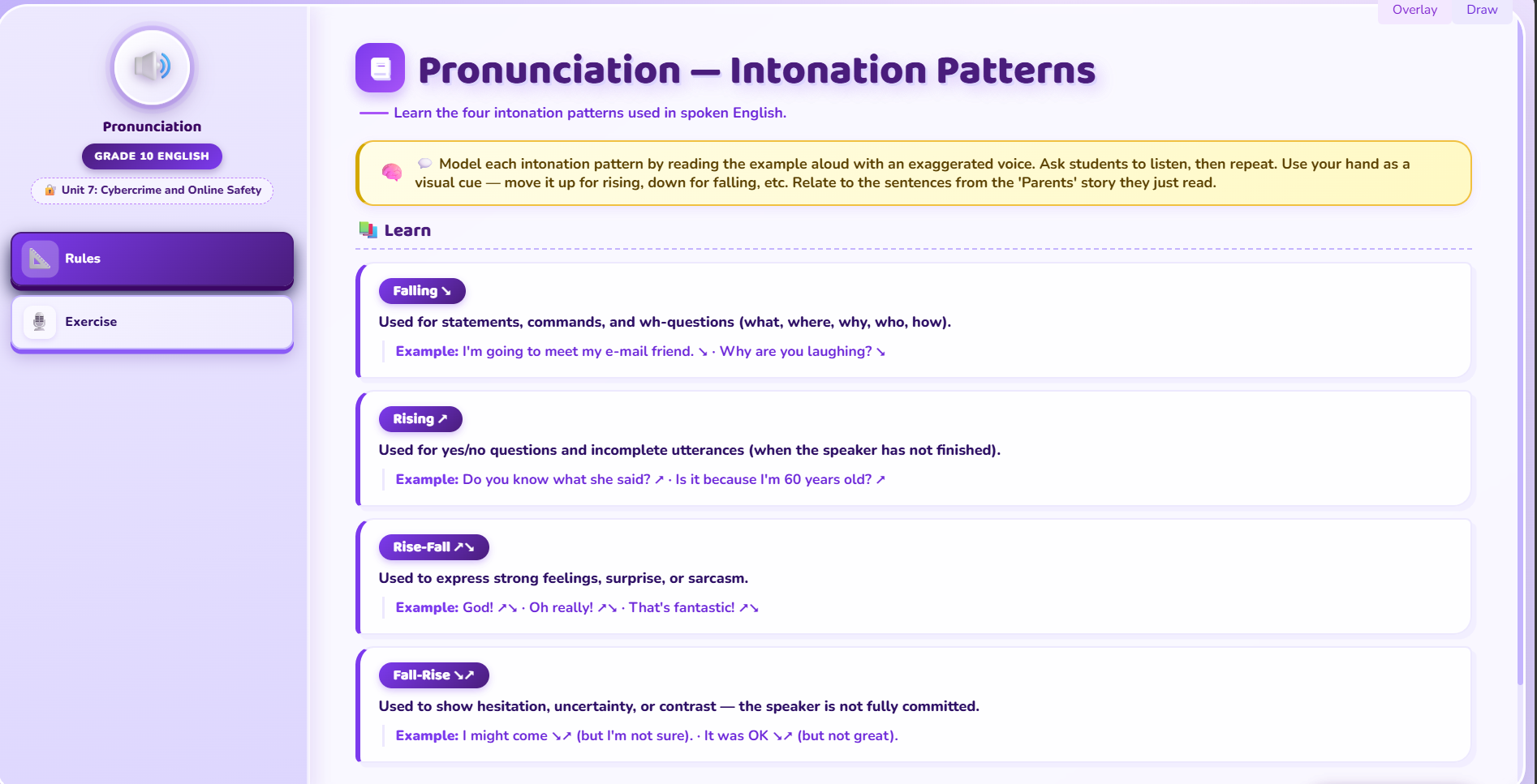 Pronunciation : identify the intonation pattern