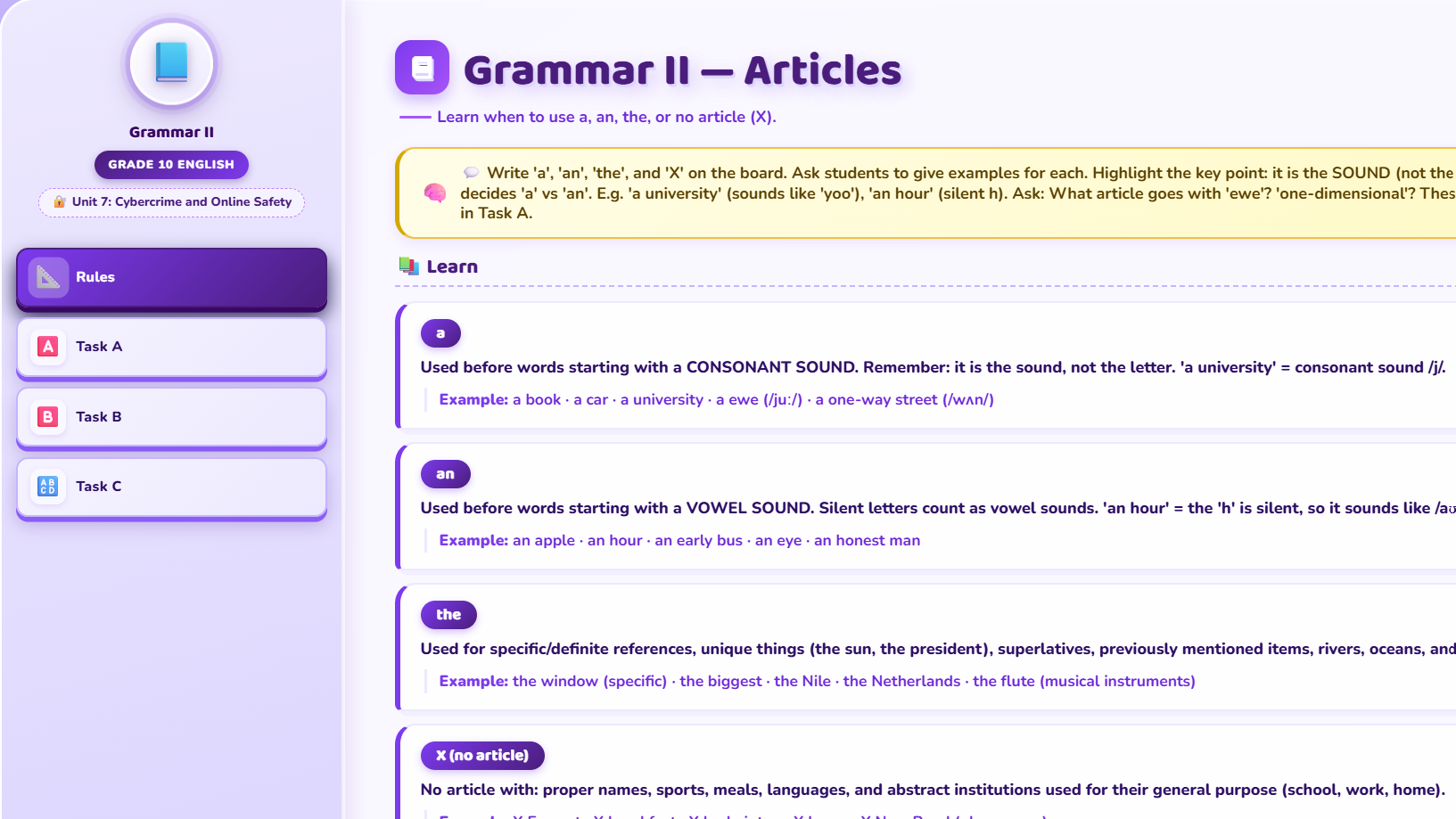 Grammar II: Articles