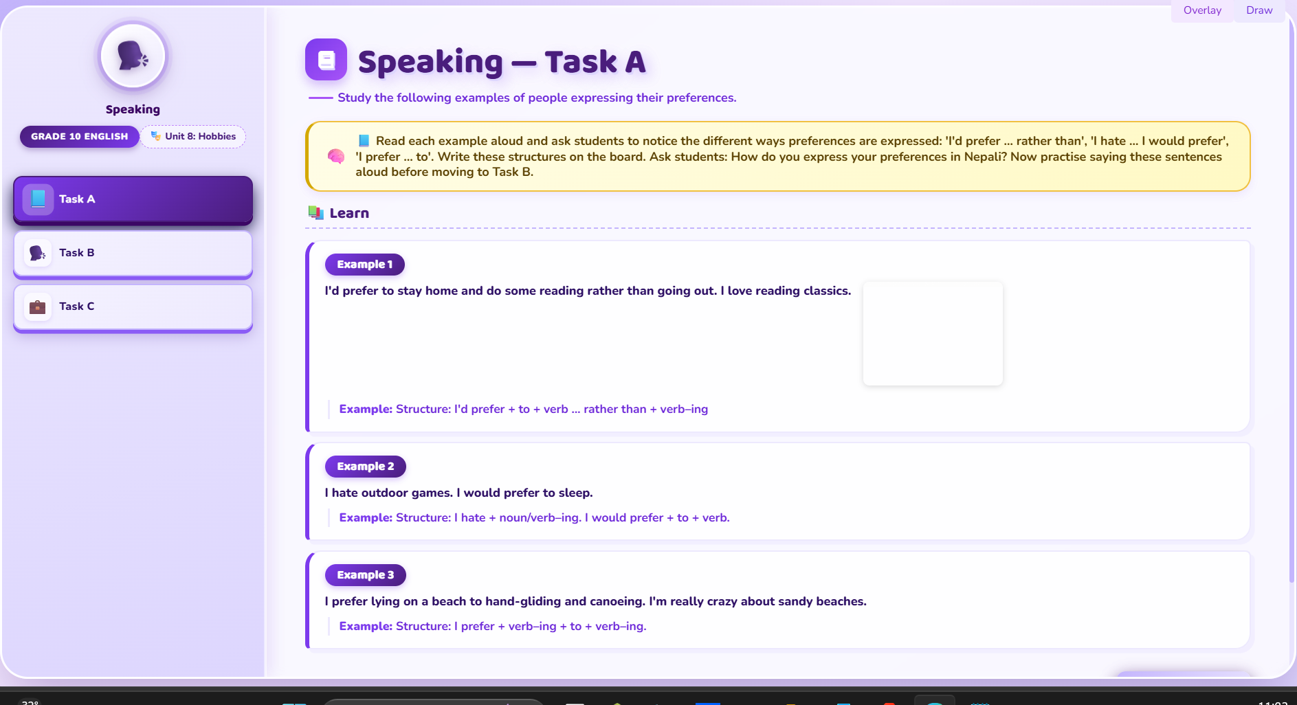 Speaking : expressing preferences