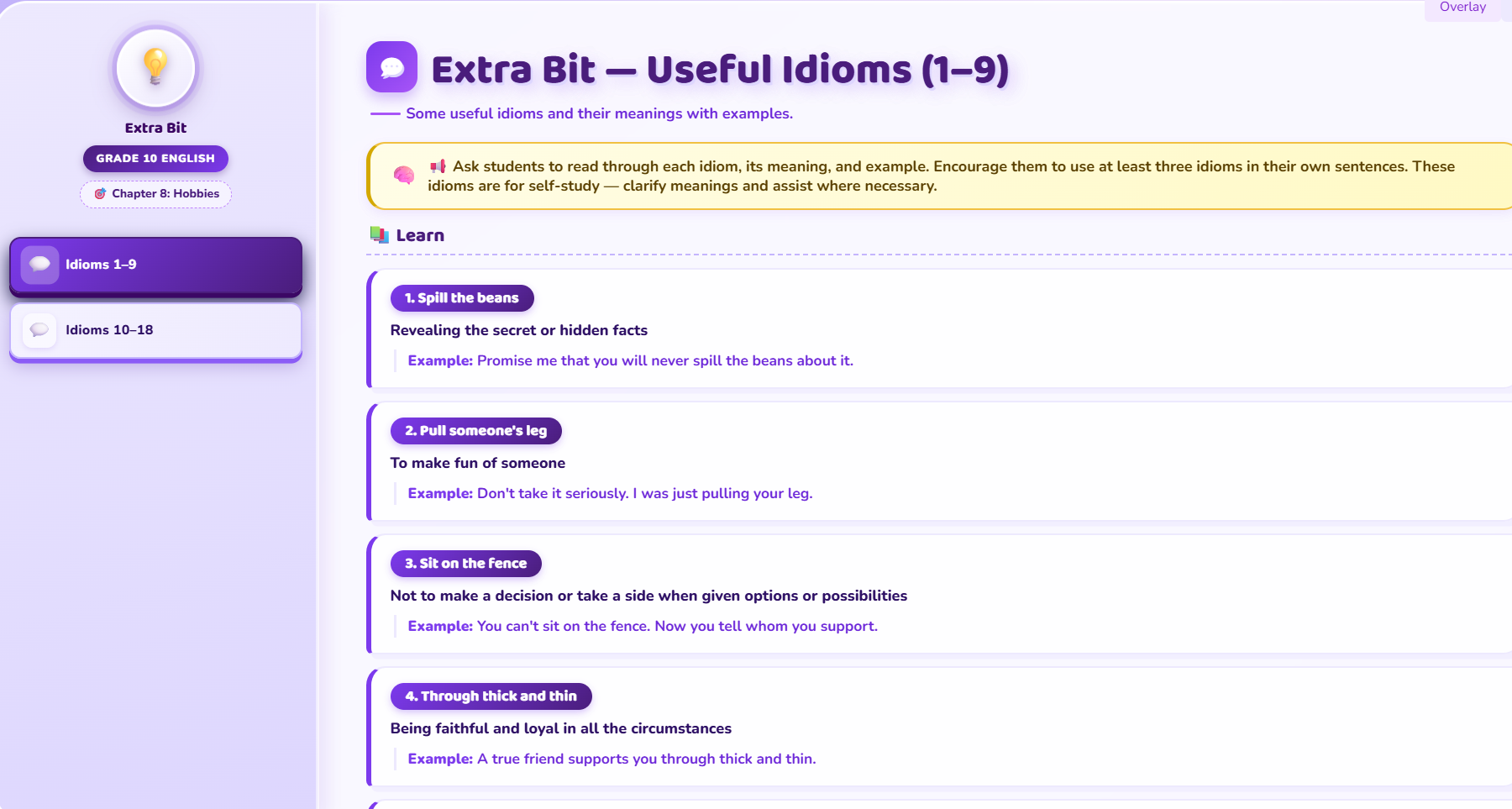 Extra bit : Idioms and meanings