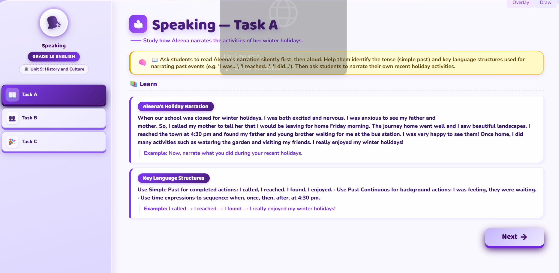 Speaking : Narrating past events