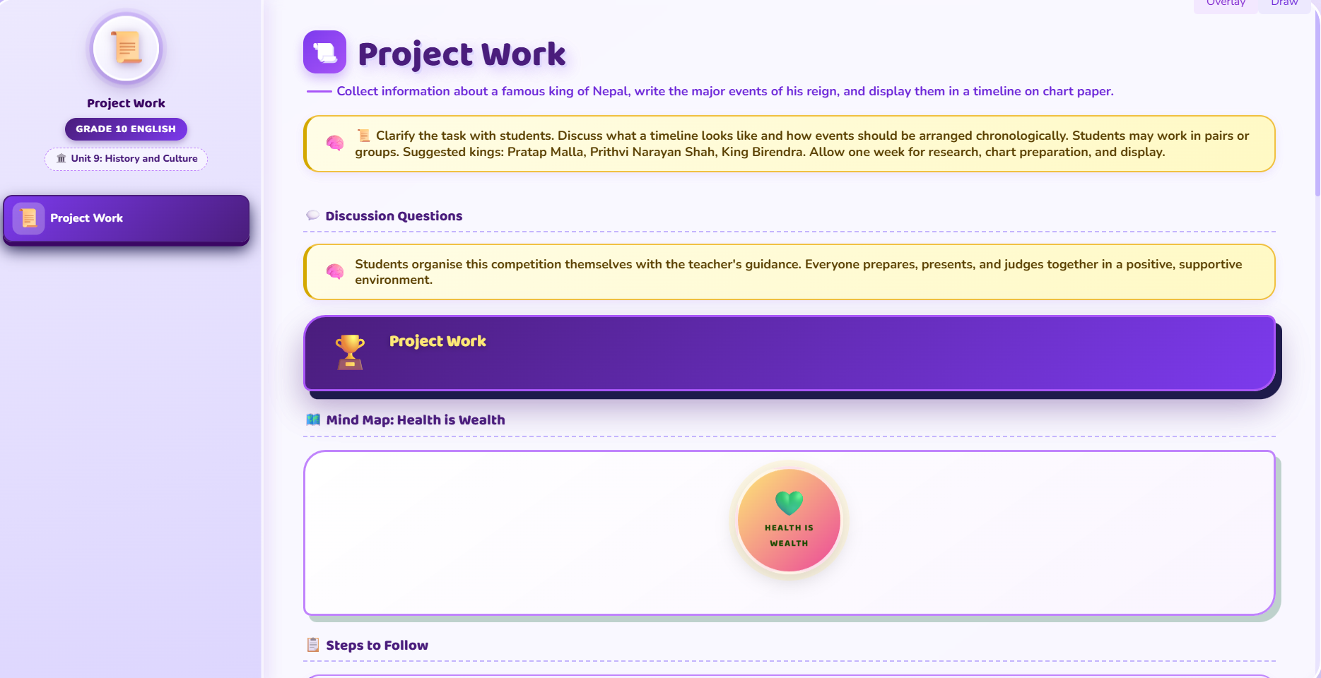 Project work : Collect information and display the events in a timeline.