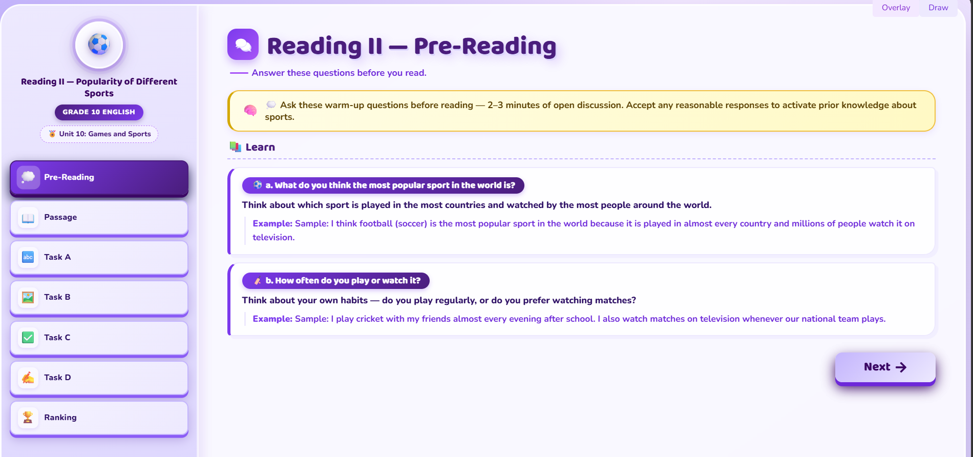 Reading II: An Essay entitled Popularity of Different Sports in the World