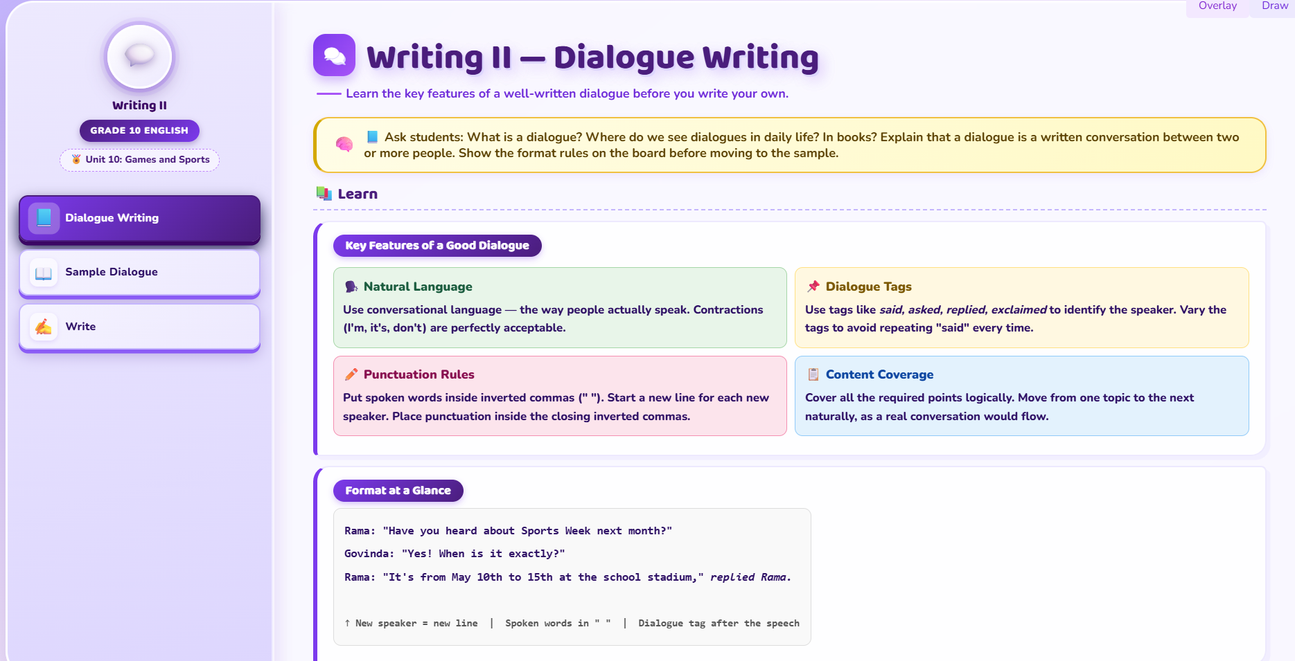 Writing II: Dialogue writing