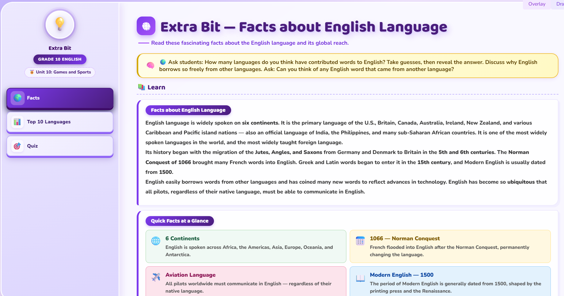 Extra bit : Facts about the English Language