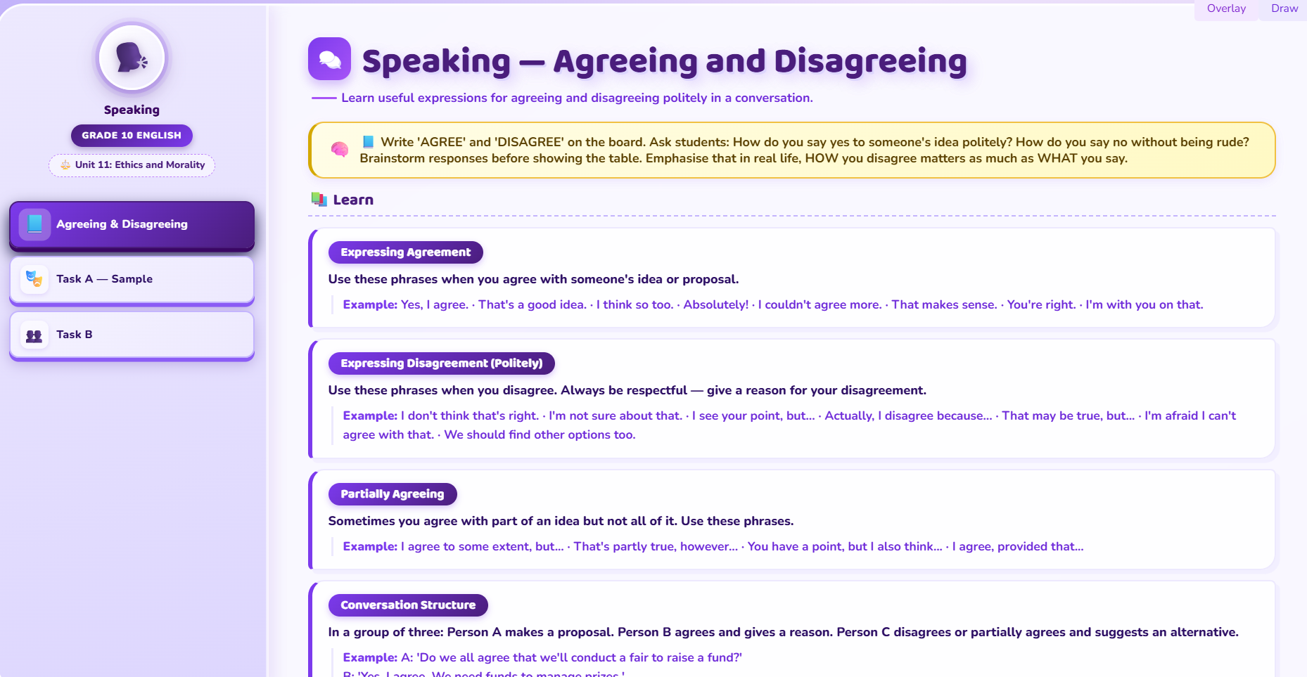 Speaking: Talking about past actions with present significance