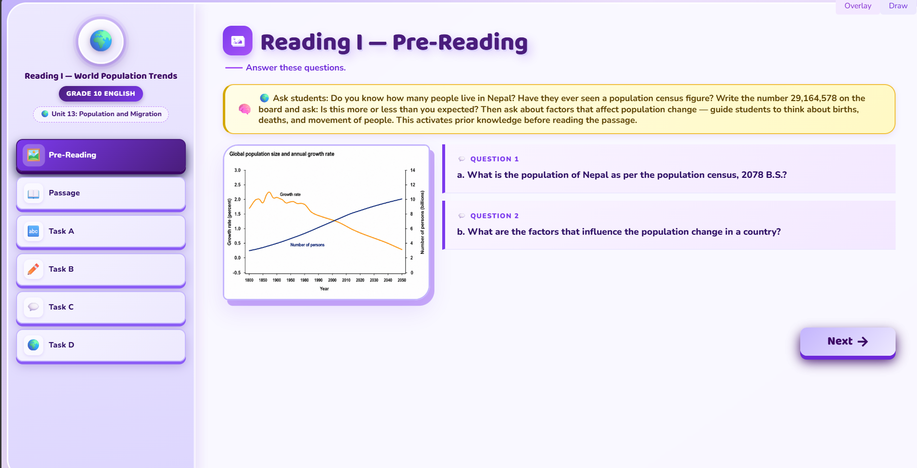 Reading I : A Century of World Population Trends:1950 to 2050