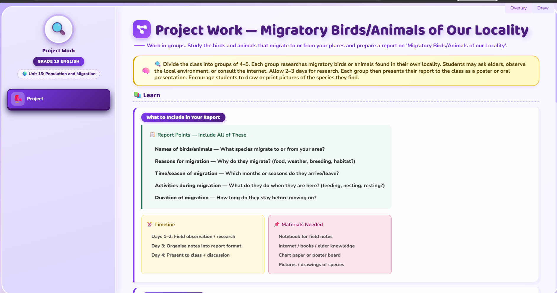Project work: Report writing
