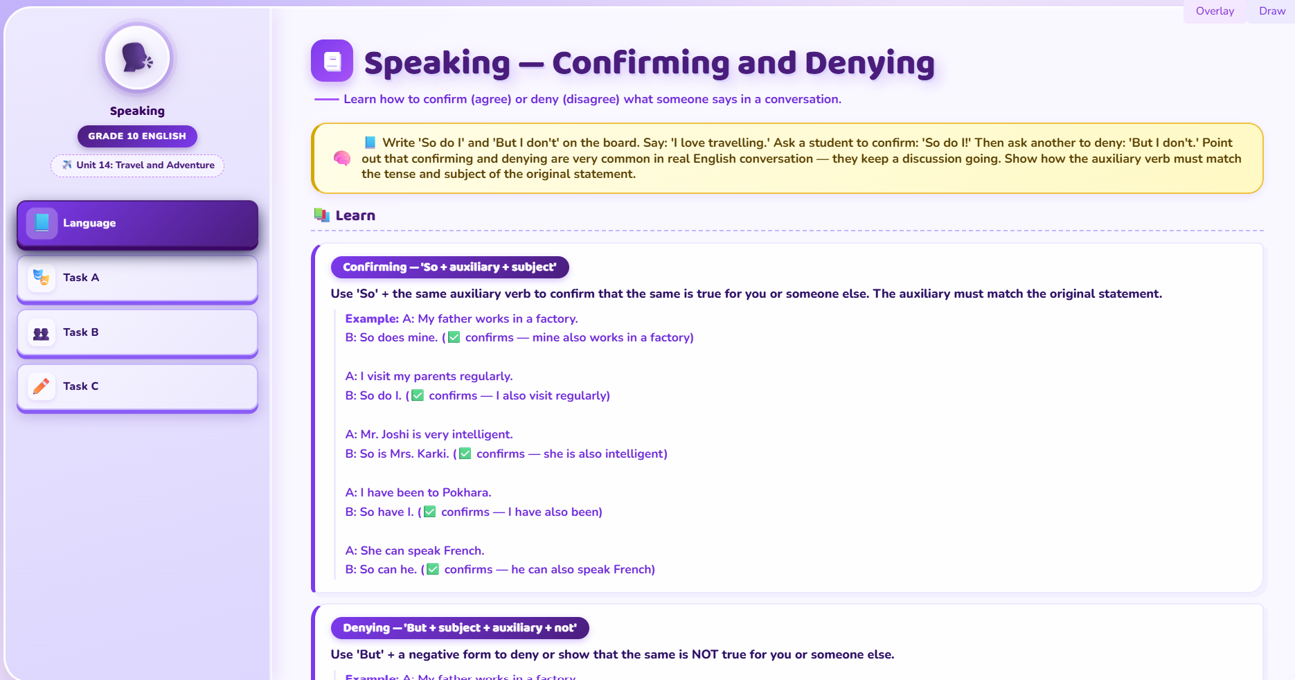 Speaking : confirmation and denying