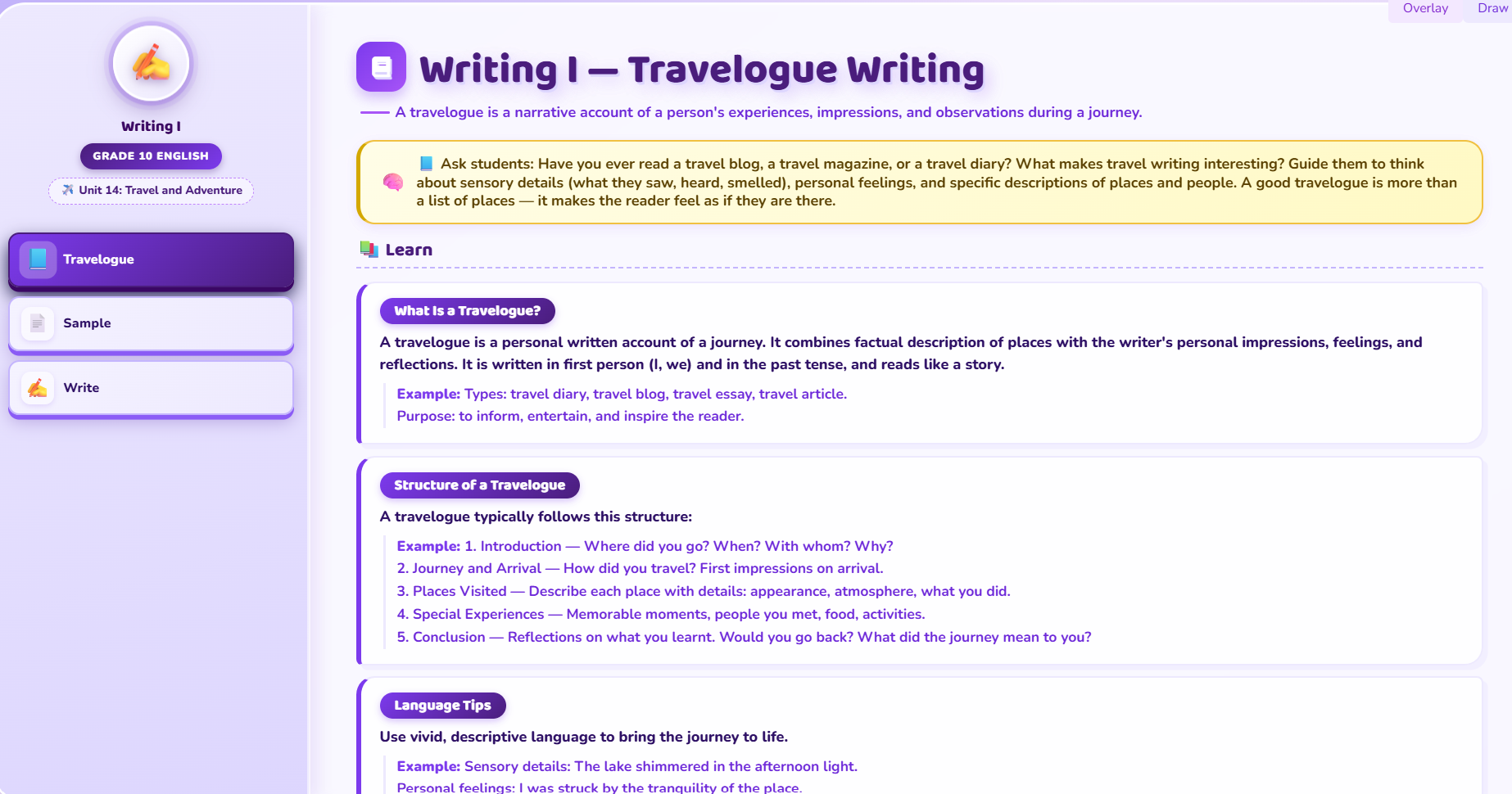 Writing I : Travelogue writing