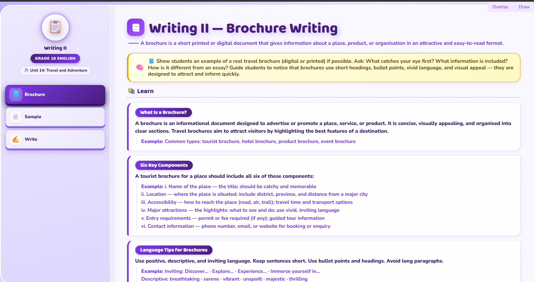 Writing II : Brochure