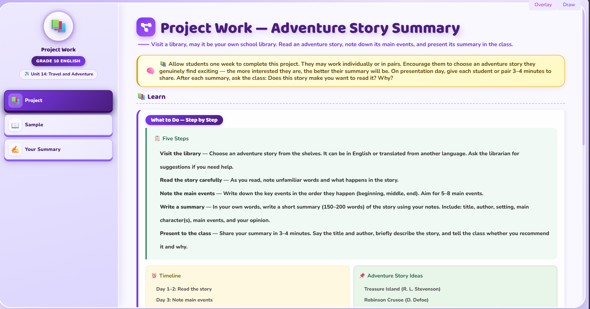 Project work : an adventure story