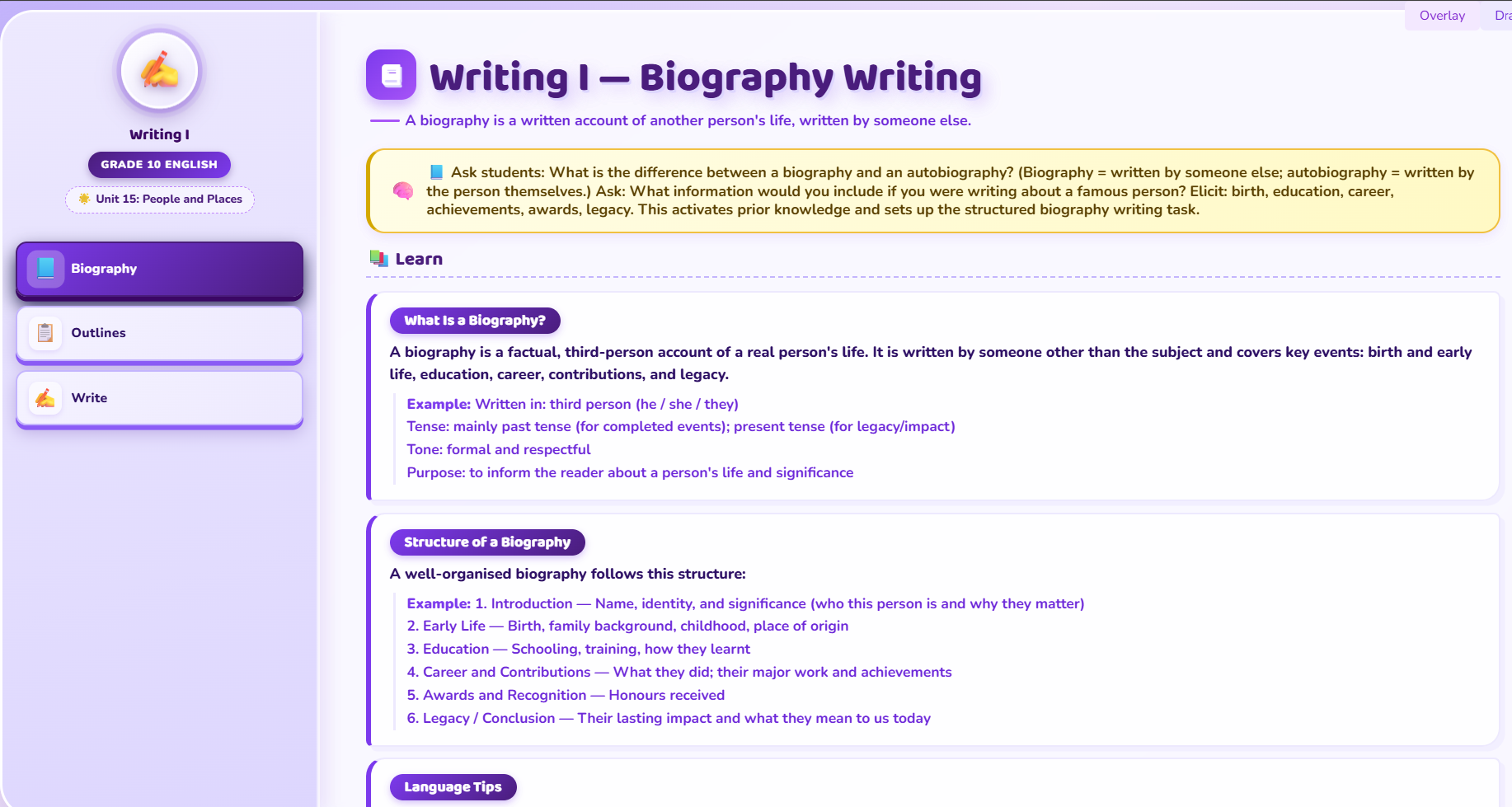 Writing I : Biography Writing