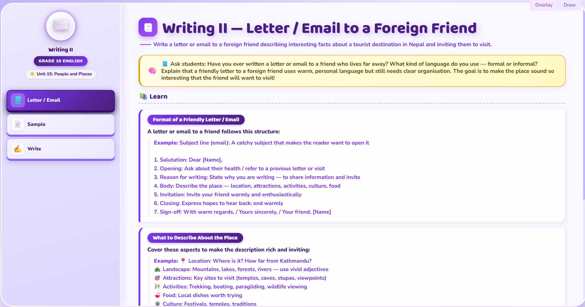 Writing II : Describing Places