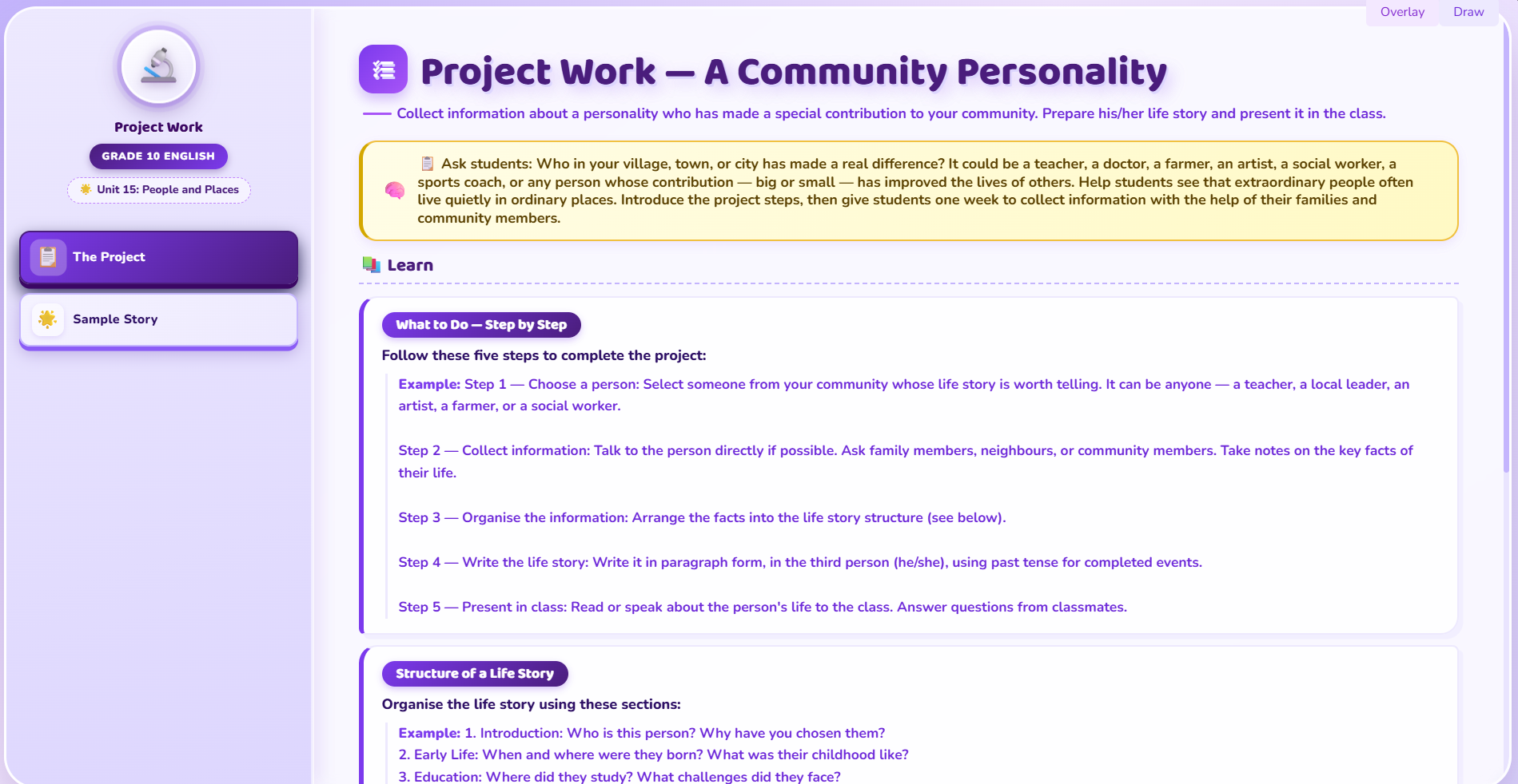 Project work : Collect information about a personality and prepare an anecdote