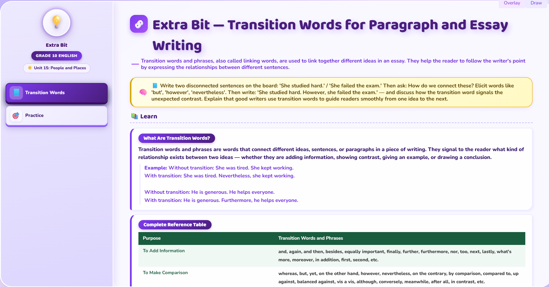 Extra bit : transition words