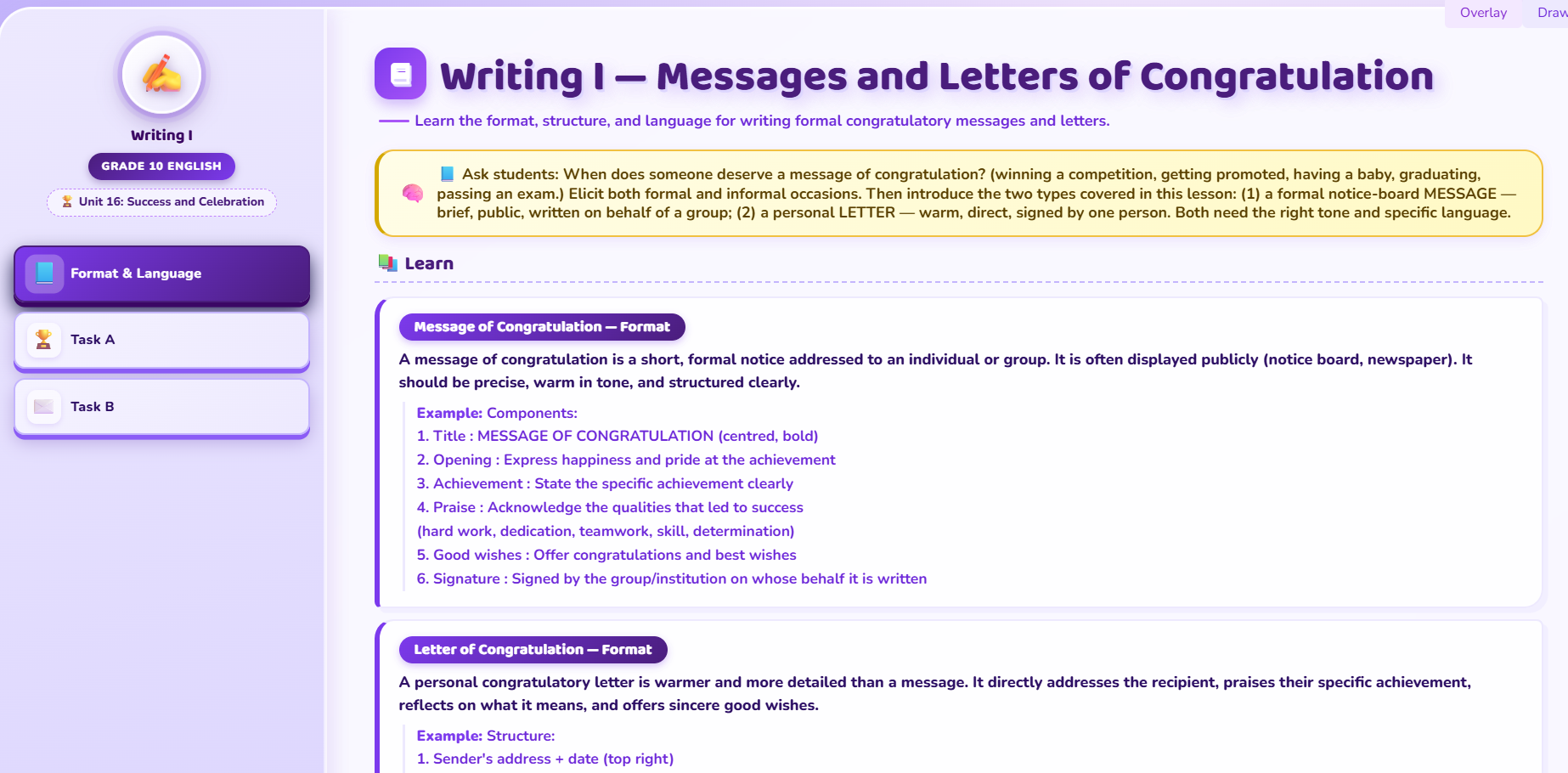 Writing I: Message of congratulation