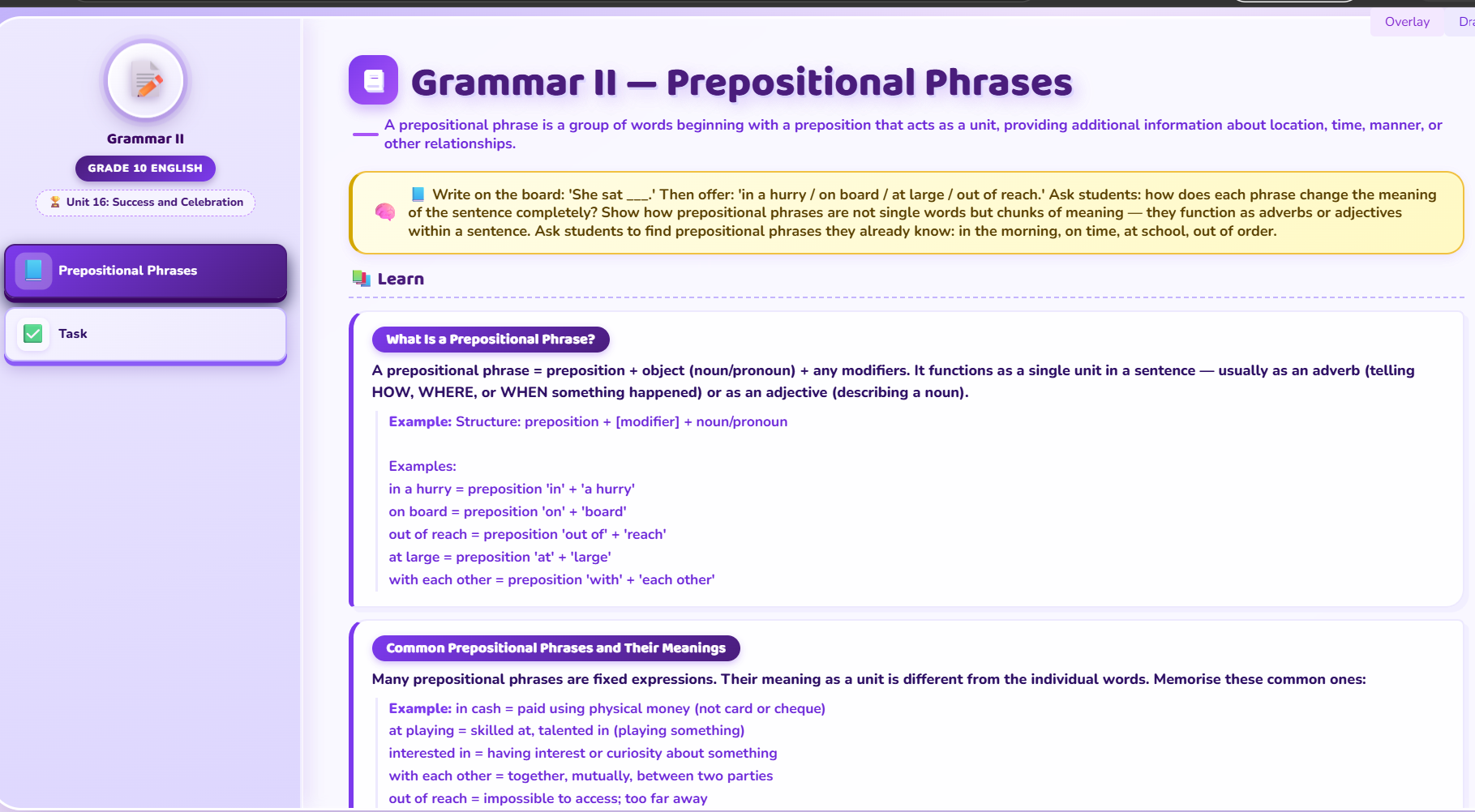 Grammar II: Prepositions