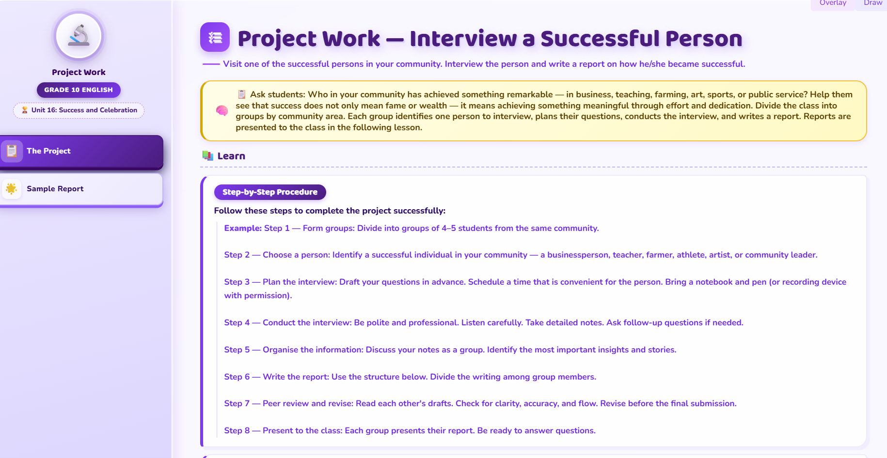 Project work: Report Writing
