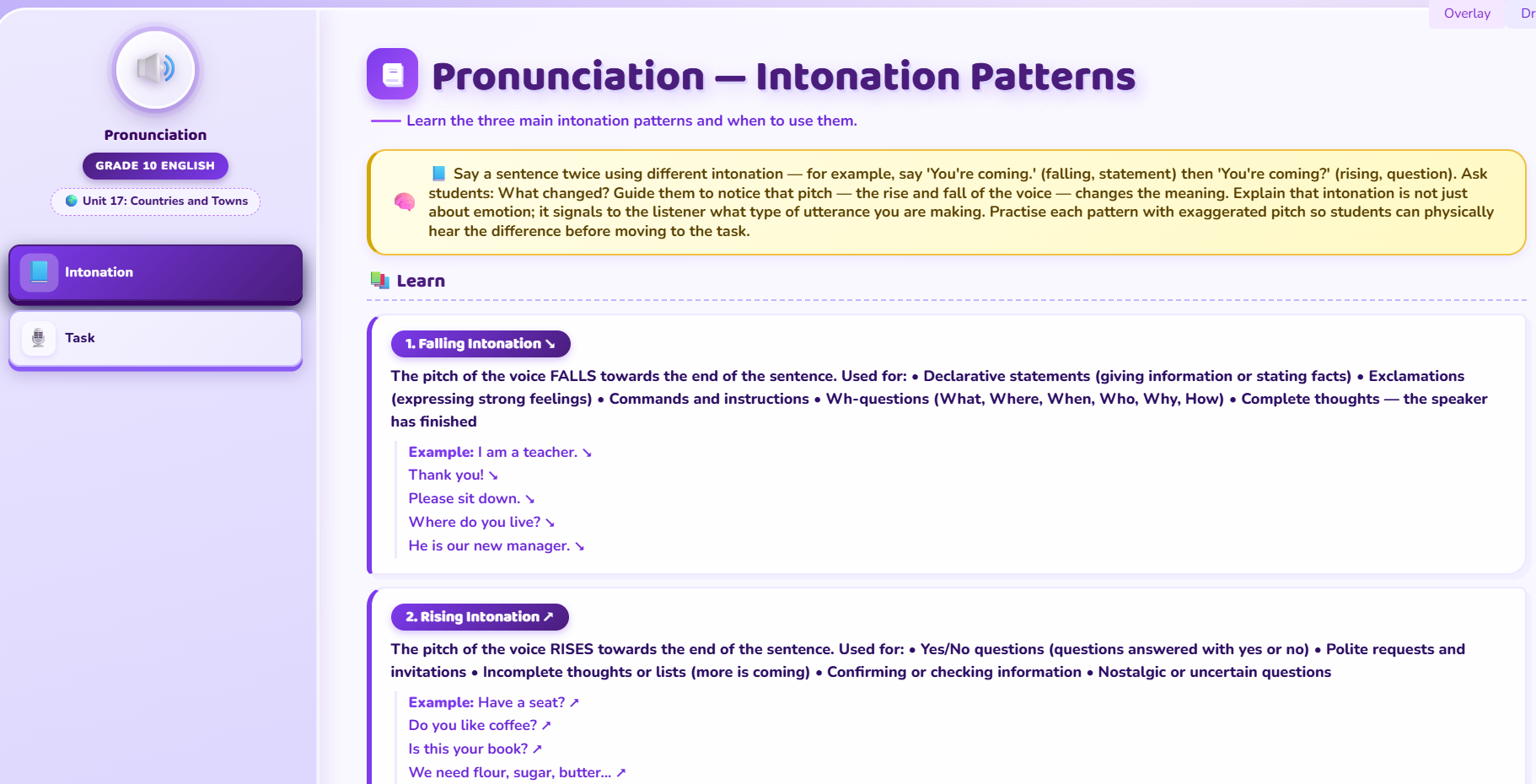 Pronunciation : Intonation pattern