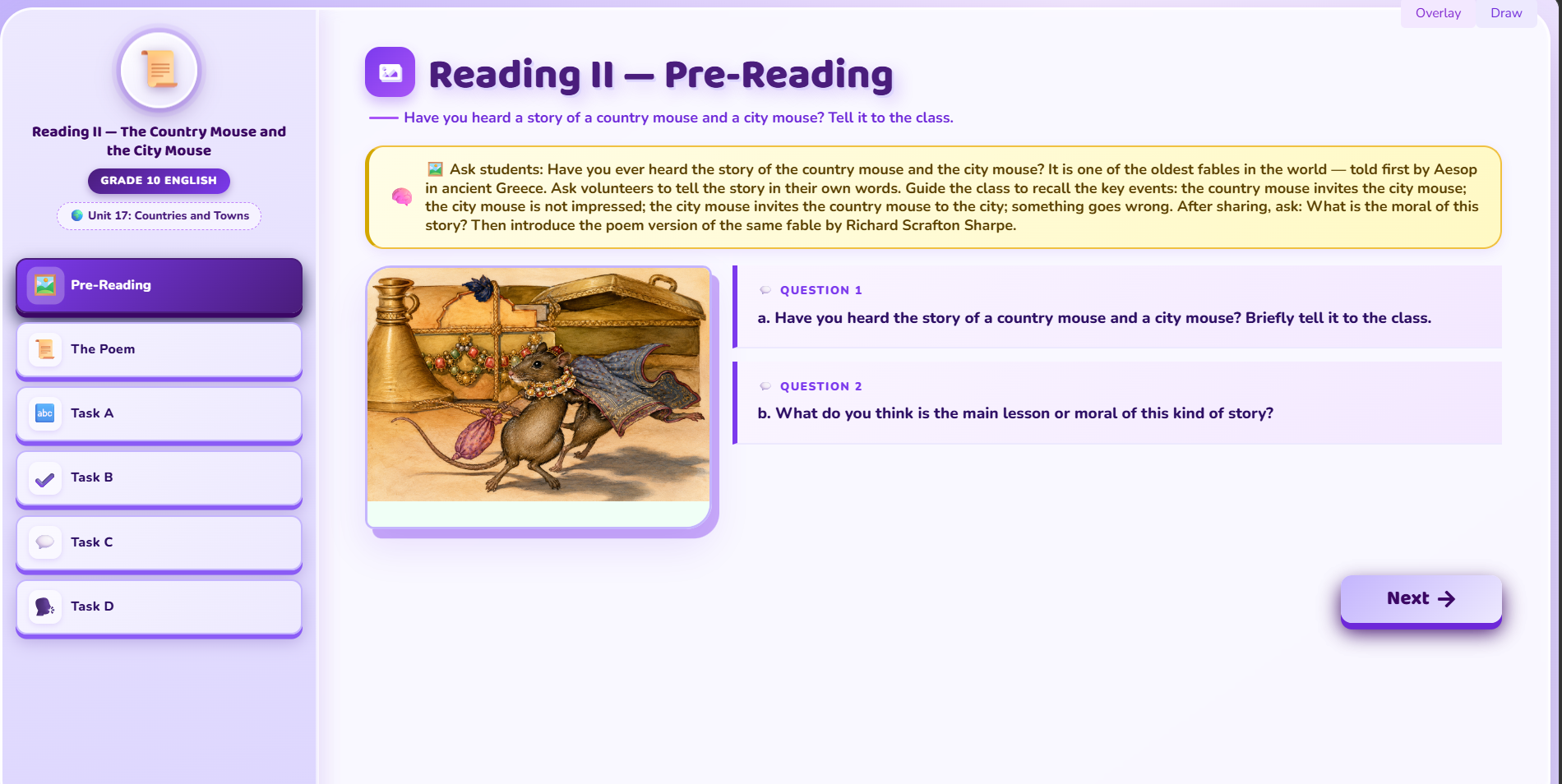 Reading II : The Country Mouse and the City Mouse