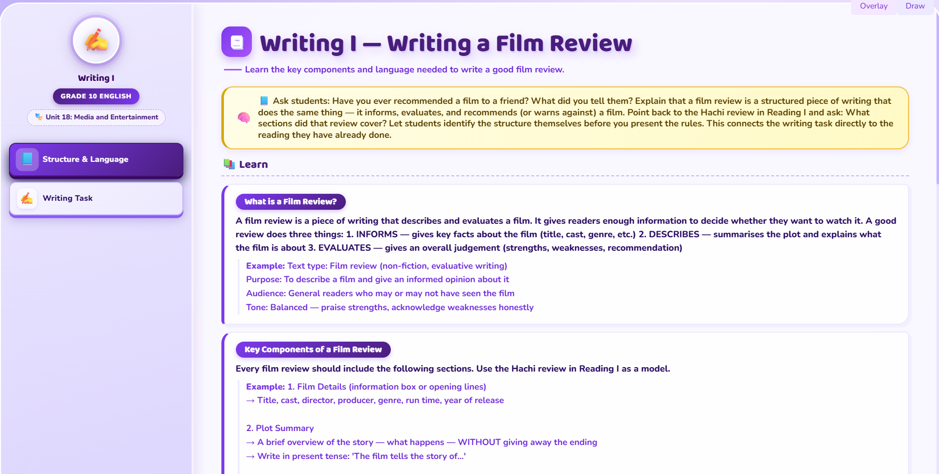 Writing I : a review of a film