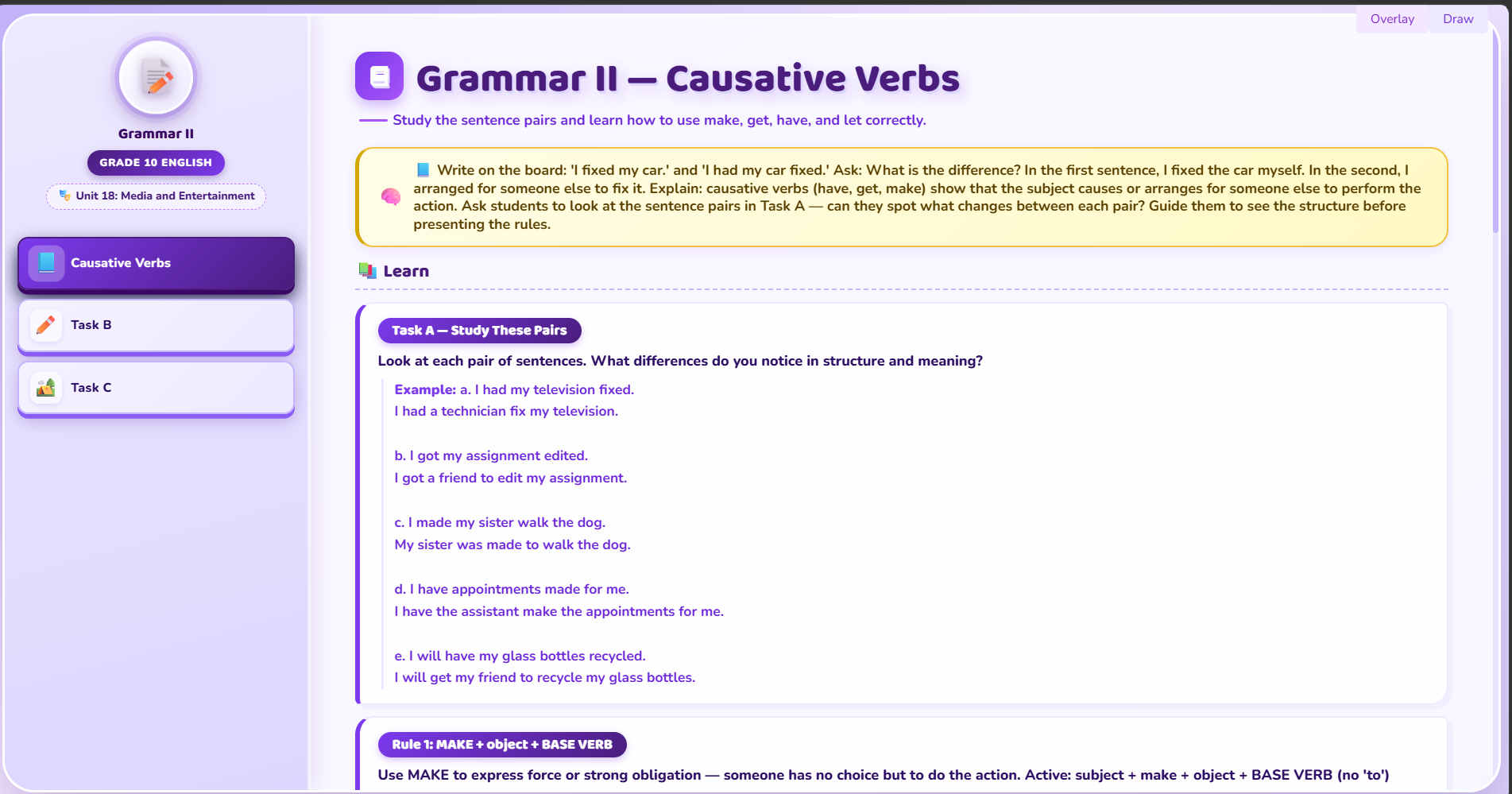 Grammar II: Causative verbs