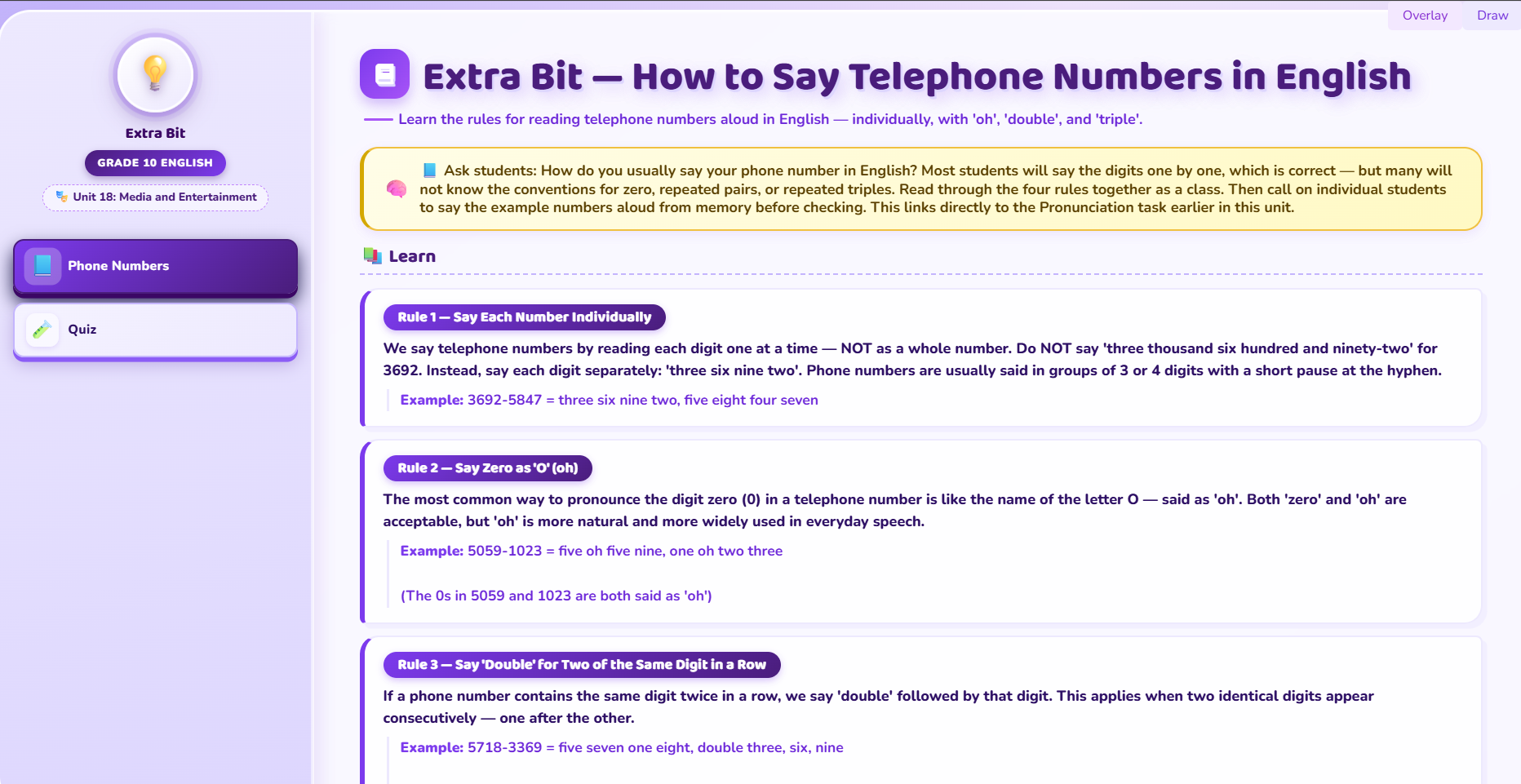 Extra bit : Say telephone number in English.