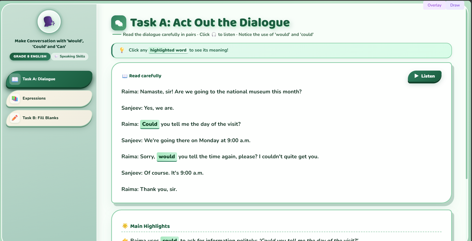 Speaking : Make conversation with 'would', 'could' and 'can'