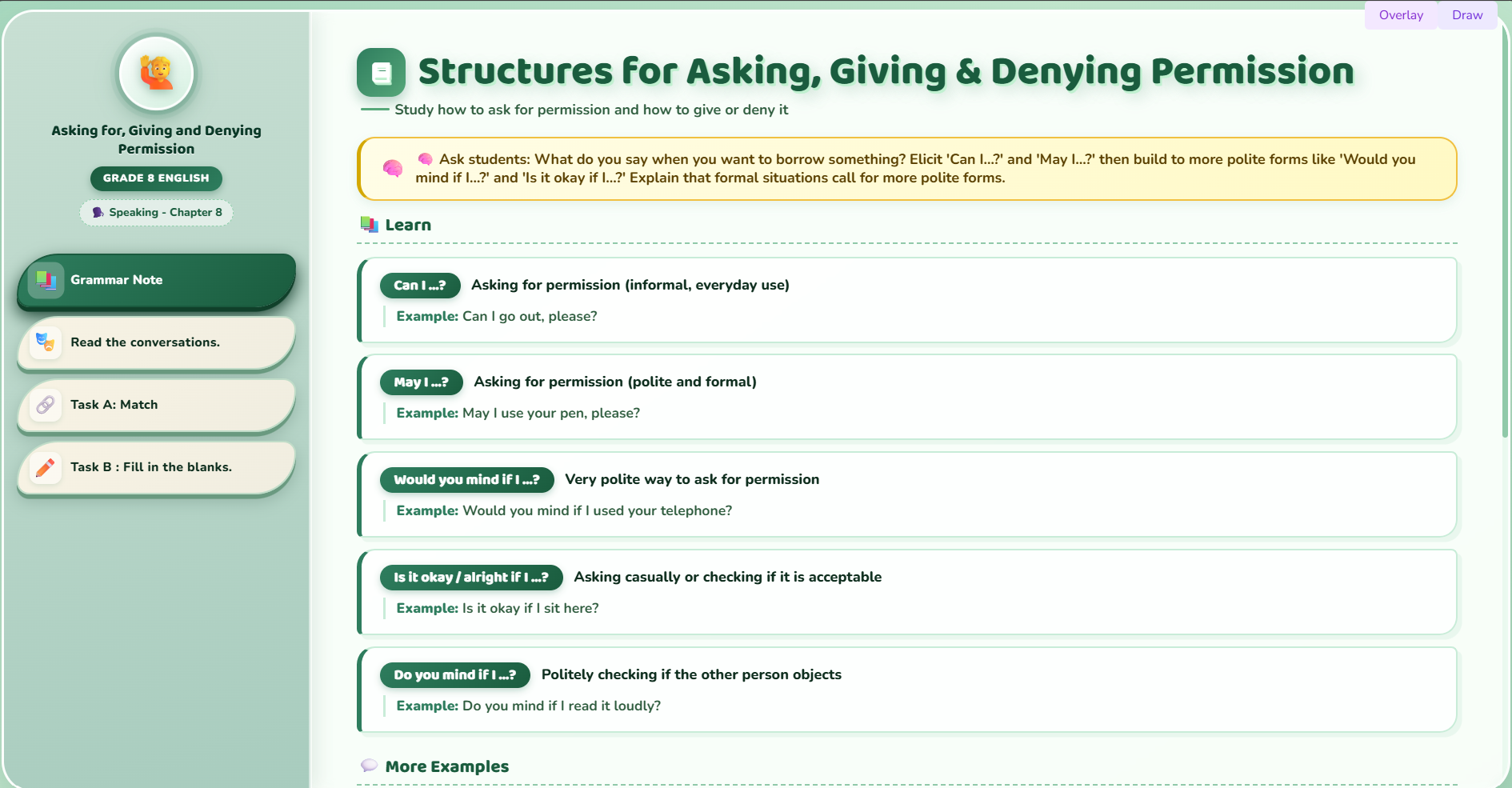 Speaking: Asking for, giving and denying permission