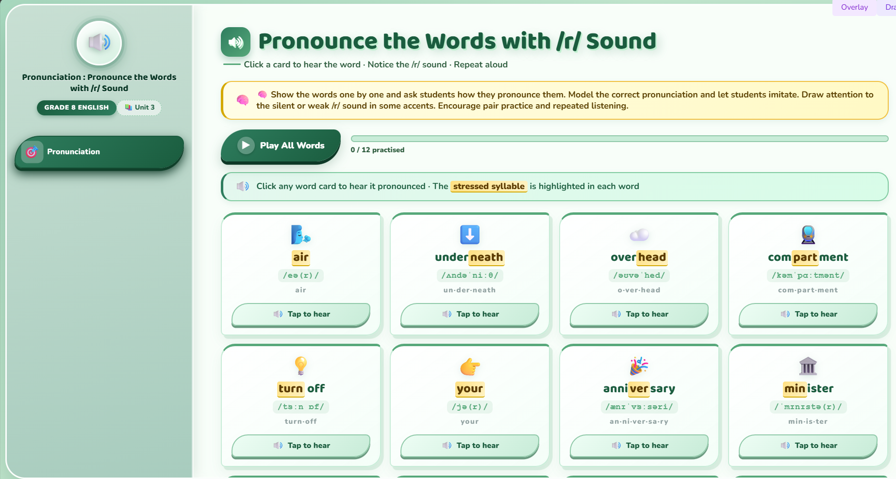 Pronunciation : pronounce the words with /r/sound.