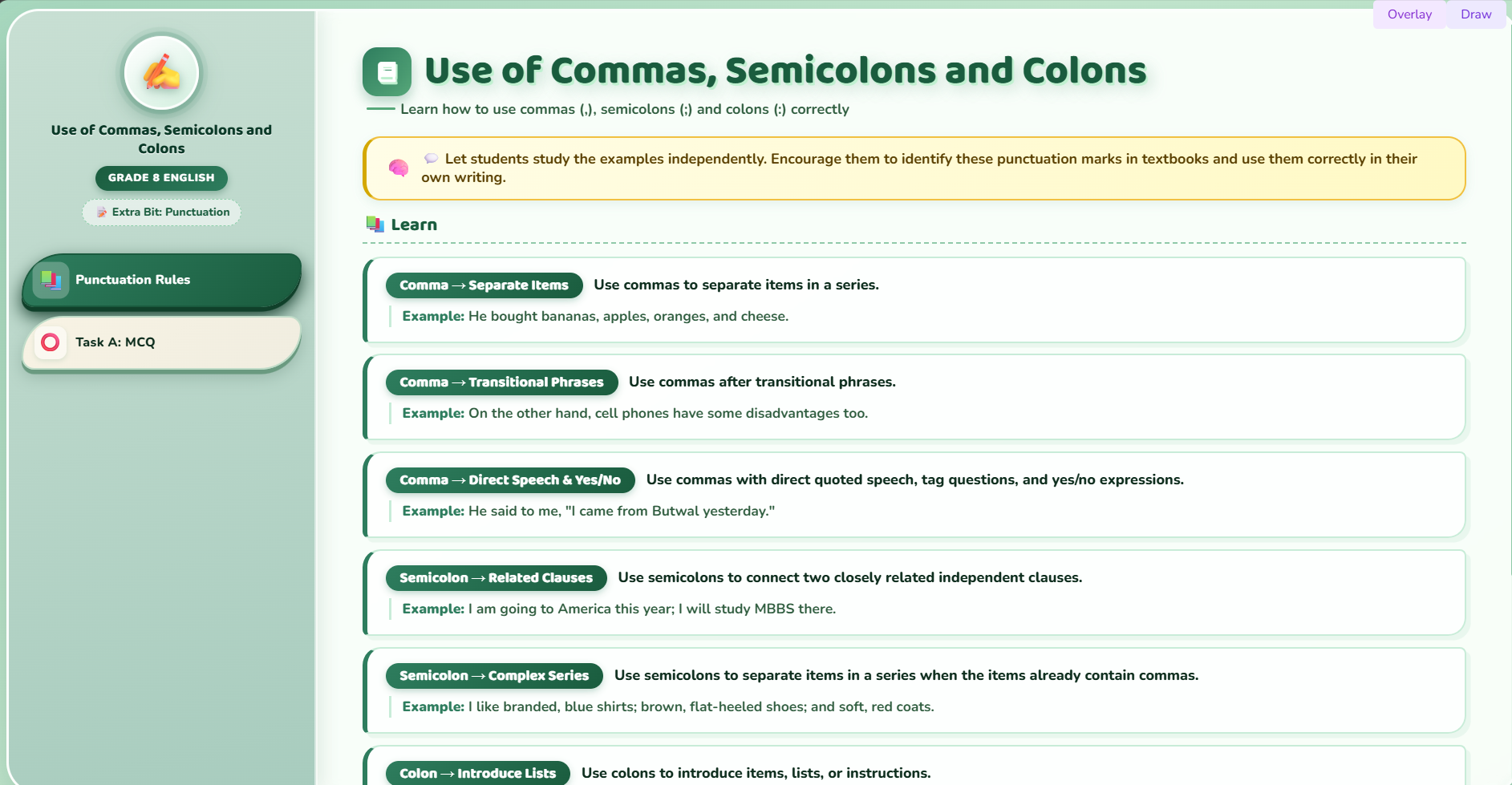 Extra bit : Use of commas, semicolons and colons