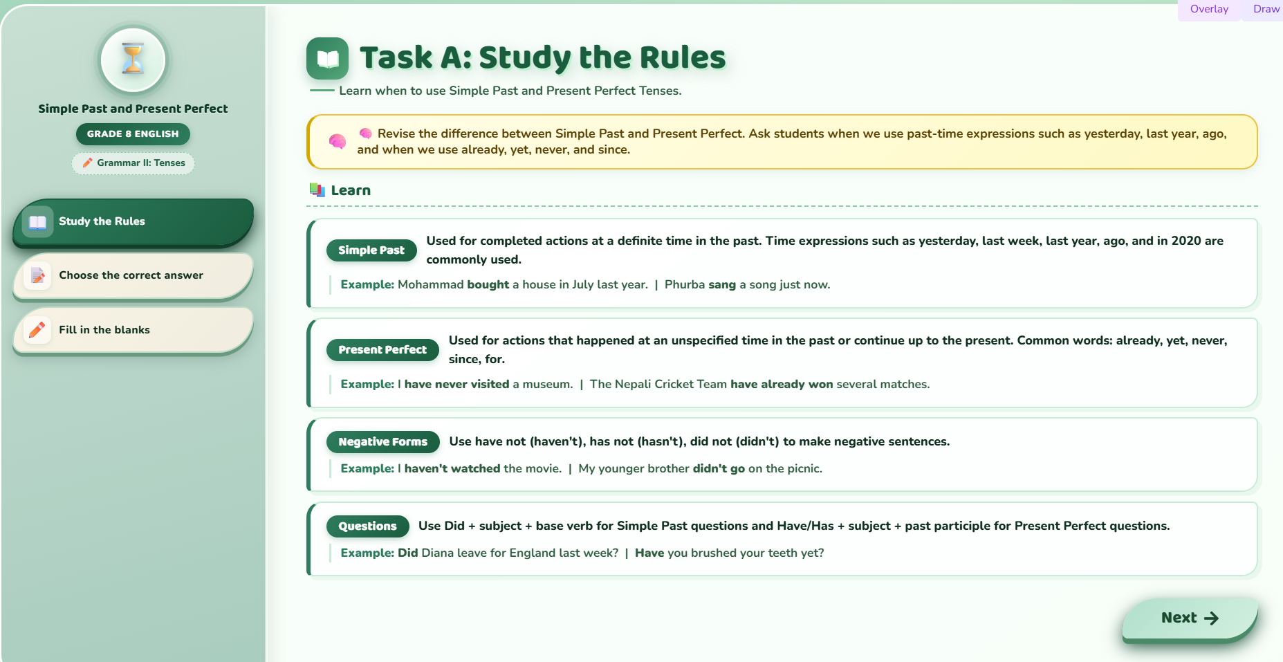 Grammar II : correct form of the verb