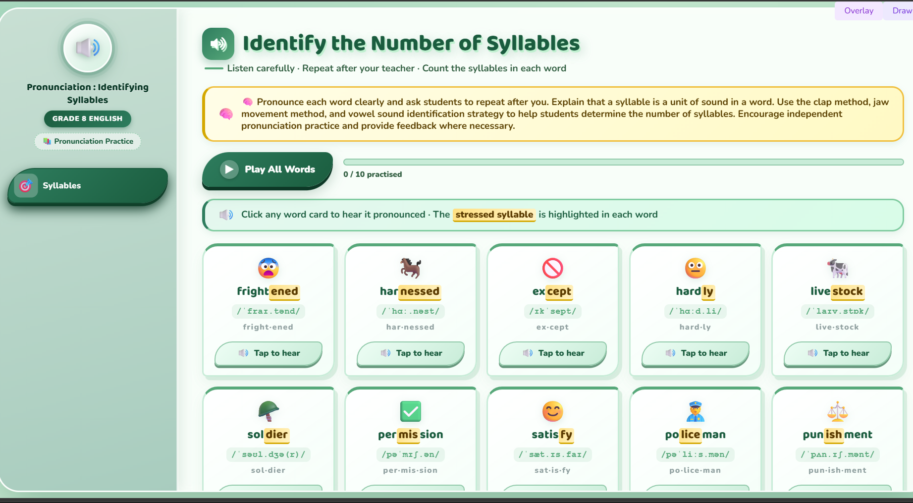 Pronunciation : Identifying syllables