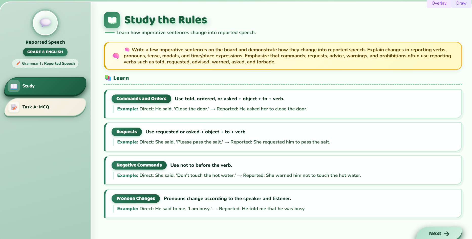 Grammar I: Reported speech