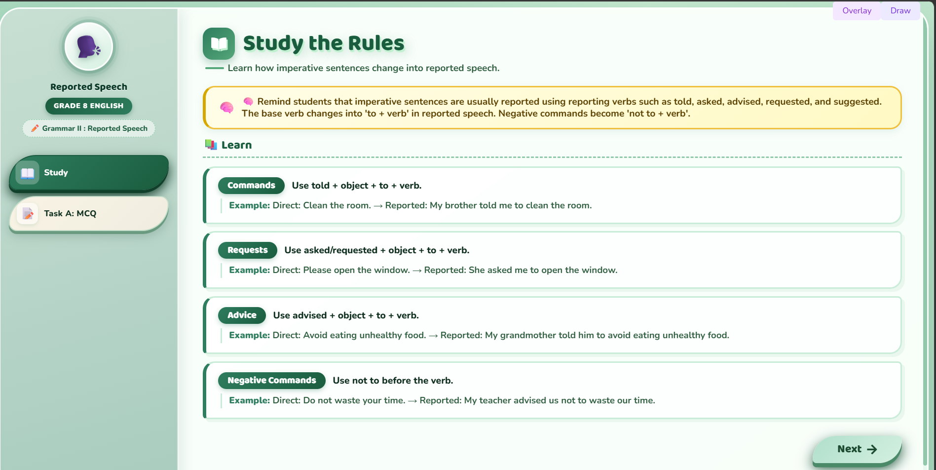 Grammar II: Reported speech